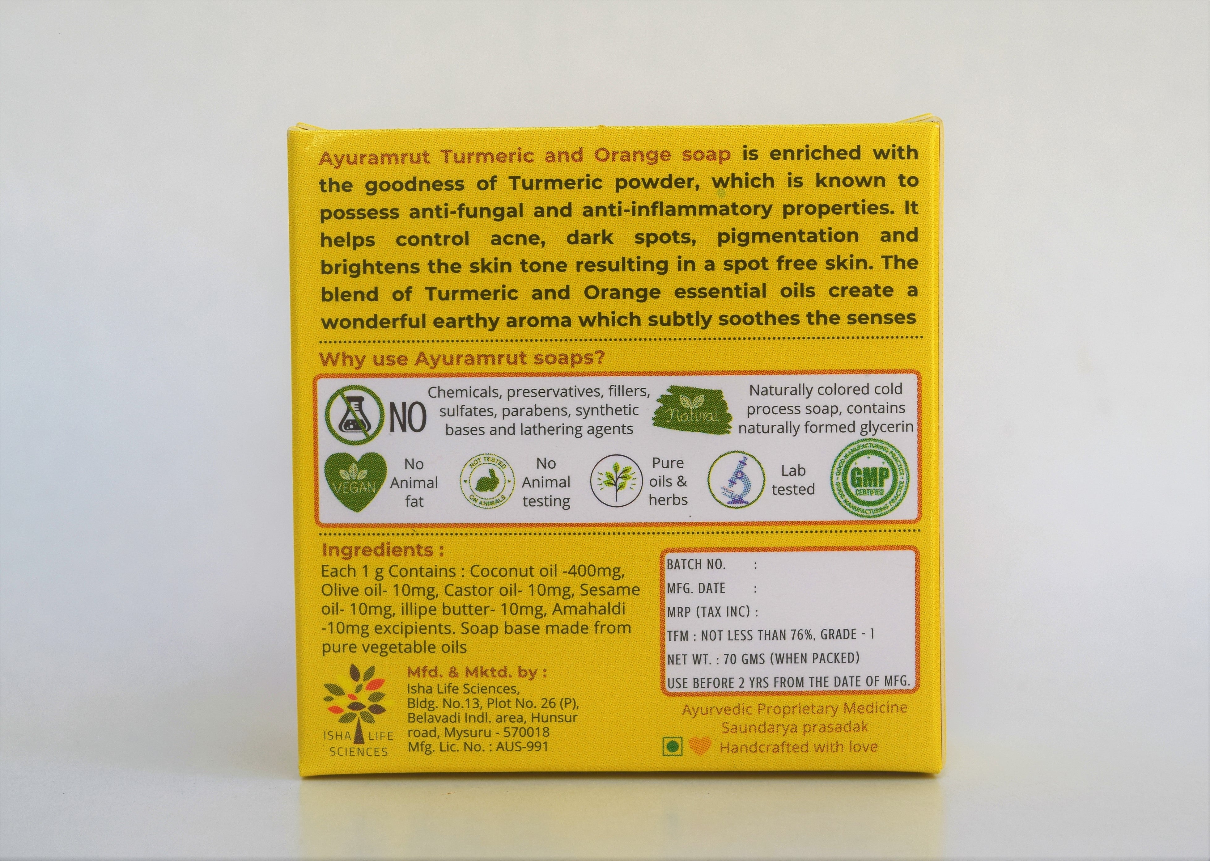 Ayuramrut Turmeric and Orange Natural Handmade Ayurvedic Soap (Pack of 4)