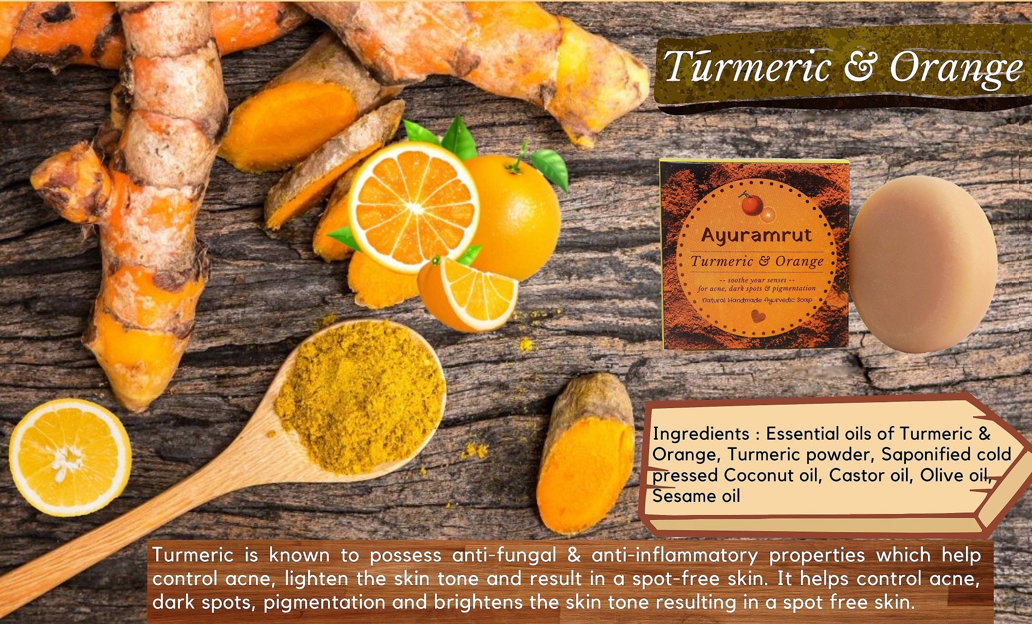 Ayuramrut Turmeric and Orange Natural Handmade Ayurvedic Soap (Pack of 4)