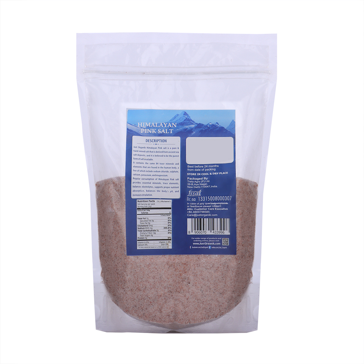 Just Organik Himalayan Pink Salt 2kg (pack of 2, 2x1 kg)
