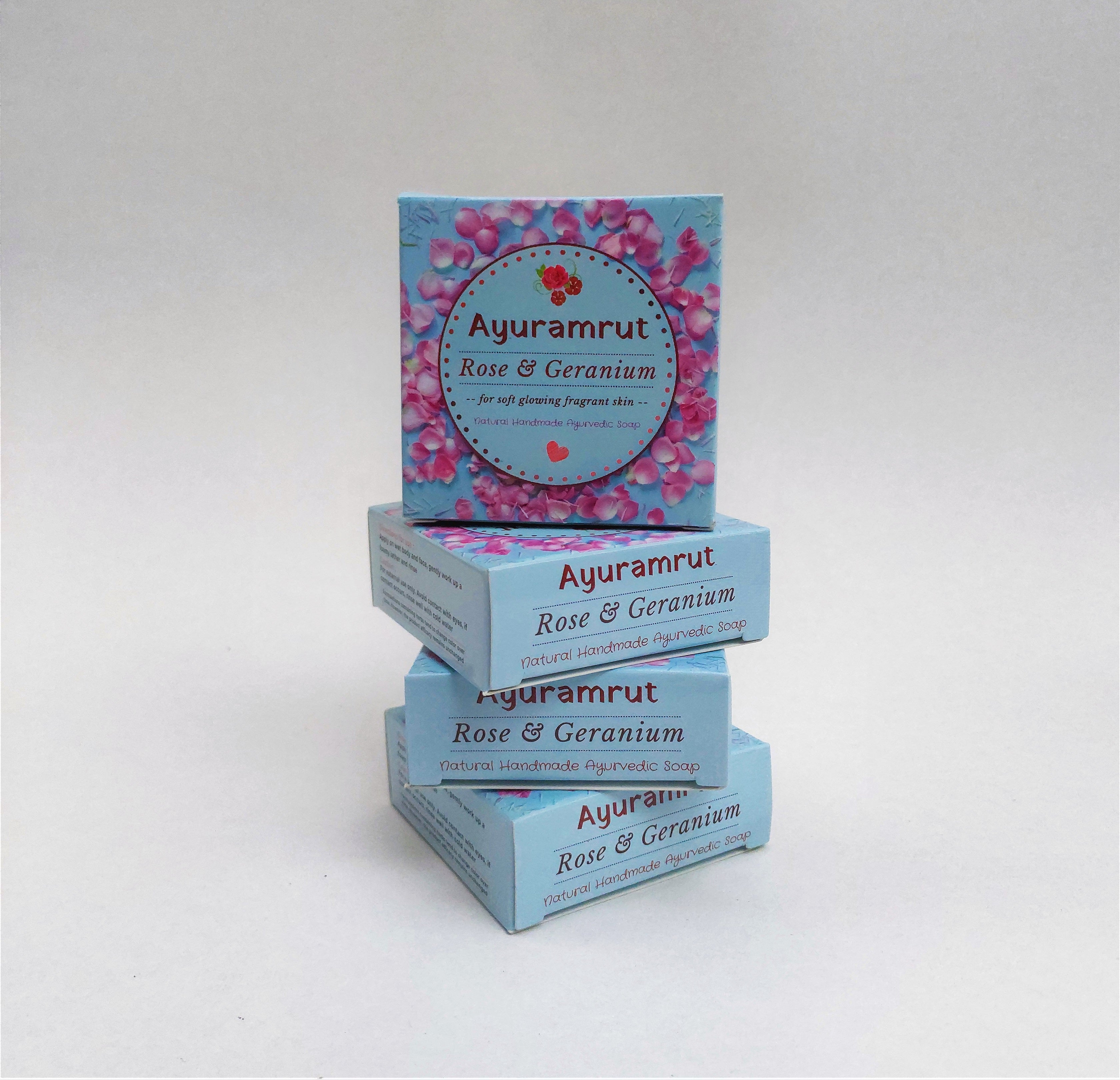 Ayuramrut Rose and Geranium Natural Handmade Ayurvedic Soap (Pack of 4)