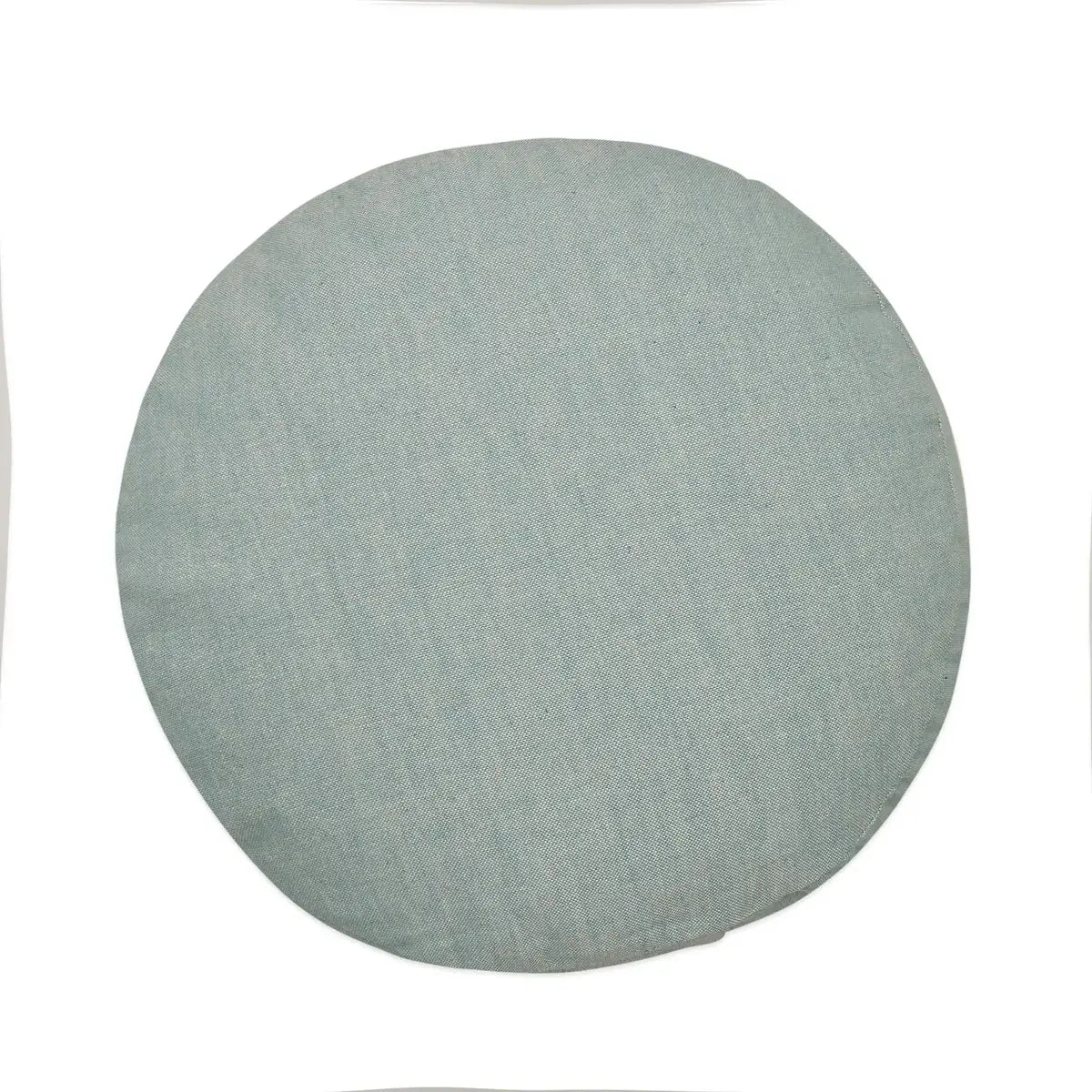 Sarveda Lotus Embroidered Round Zafu Meditation and Yoga Cushion | Filled with Cotton | Misty Blue