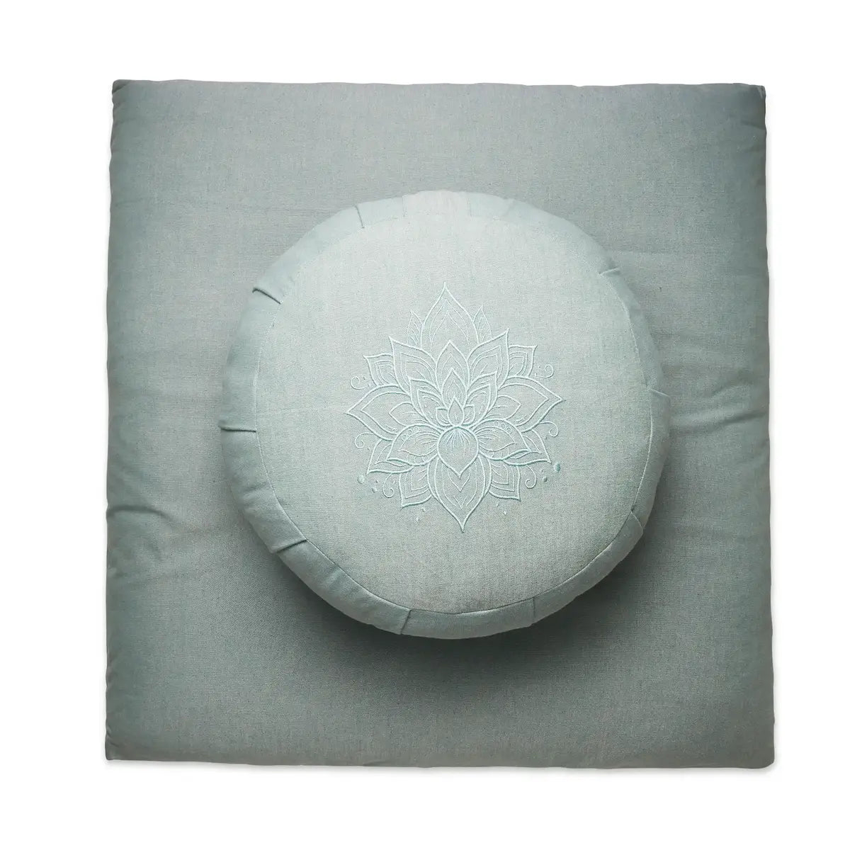 Sarveda Zafu-Zabuton Meditation & Zen Cushion Combo with Lotus Embroidery |  Misty Blue