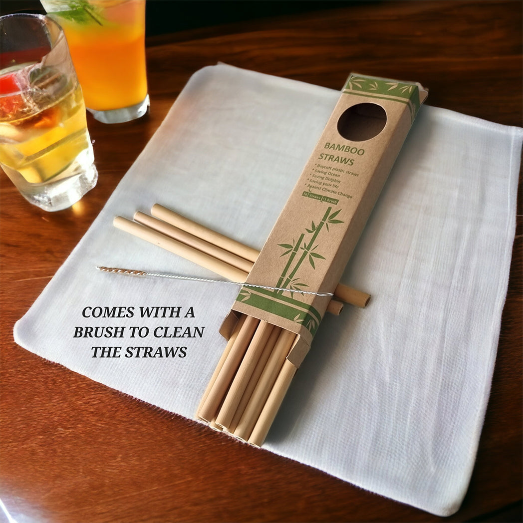 Comorin Coconuts Eco-Friendly Bamboo Straw Set with Cleaner (10 Straws)