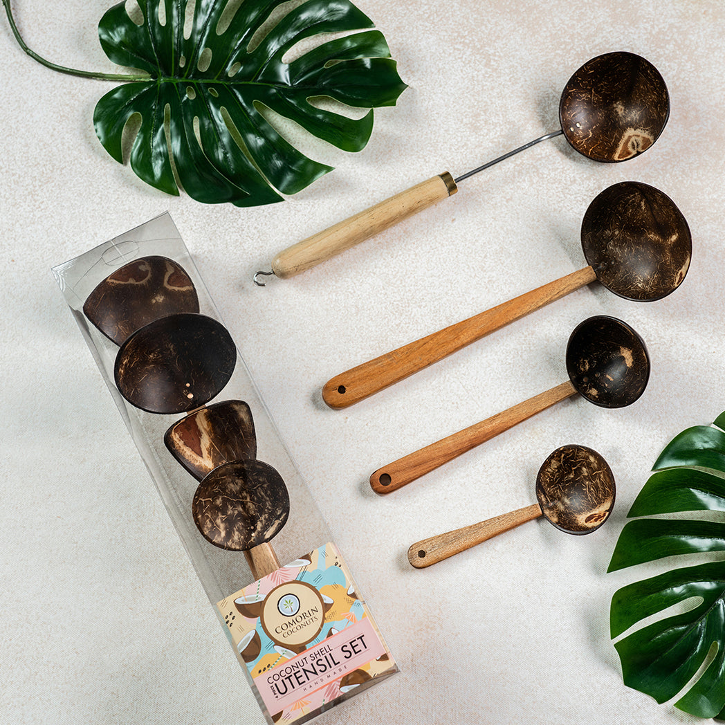 Comorin Coconuts Set Of 4 Utensils- Small ,Medium and Large (Steel Handle Ladles)