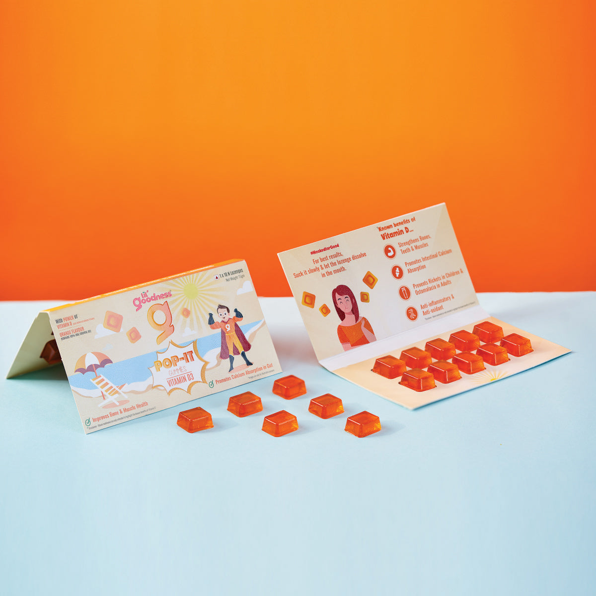 Lil'Goodness POP-IT Gummies Vitamin D - Orange Flavour Lozenges 15g (Pack of 3)