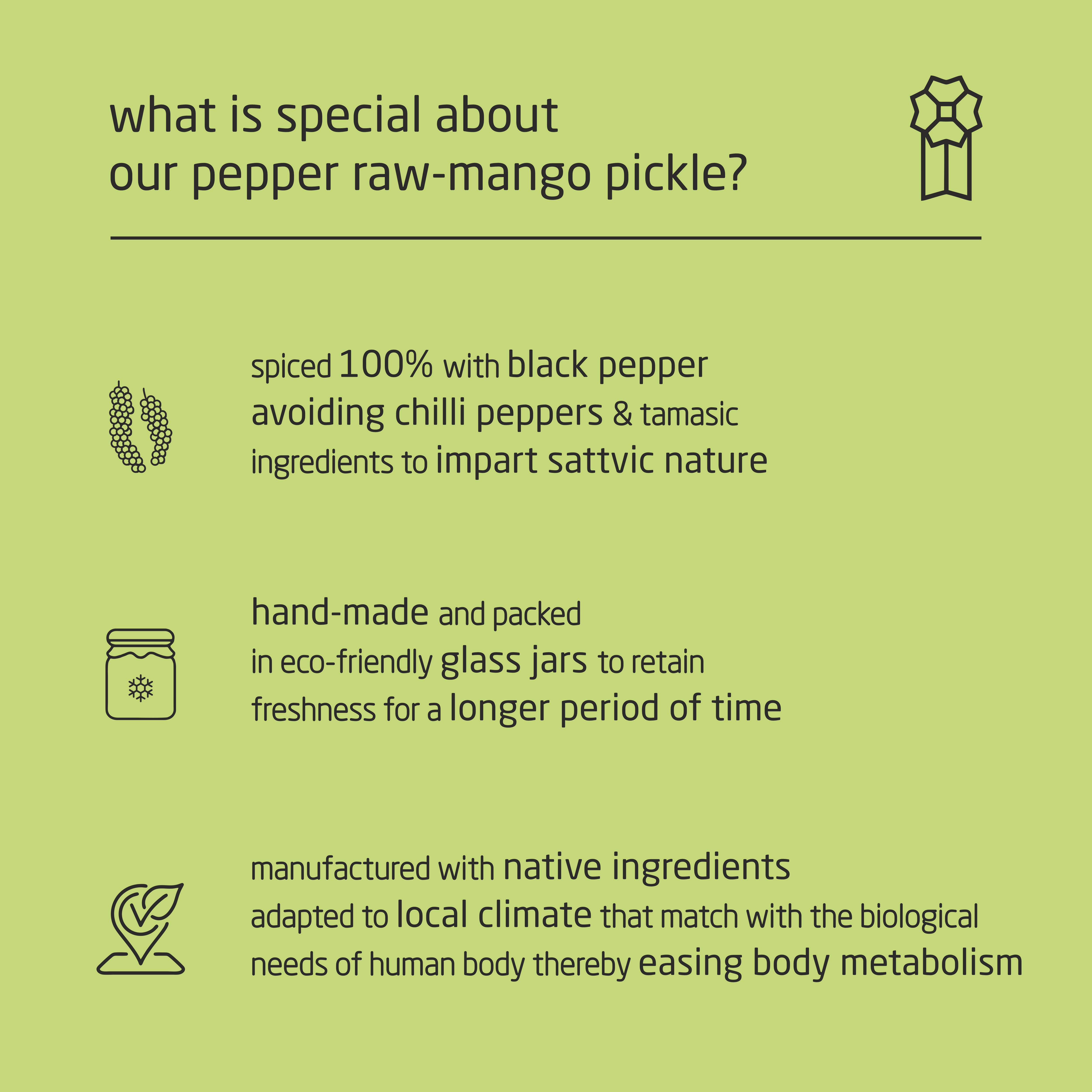 Feel Sattvic Premium Cold-Packed  Pepper Raw-Mango Pickle – 185g