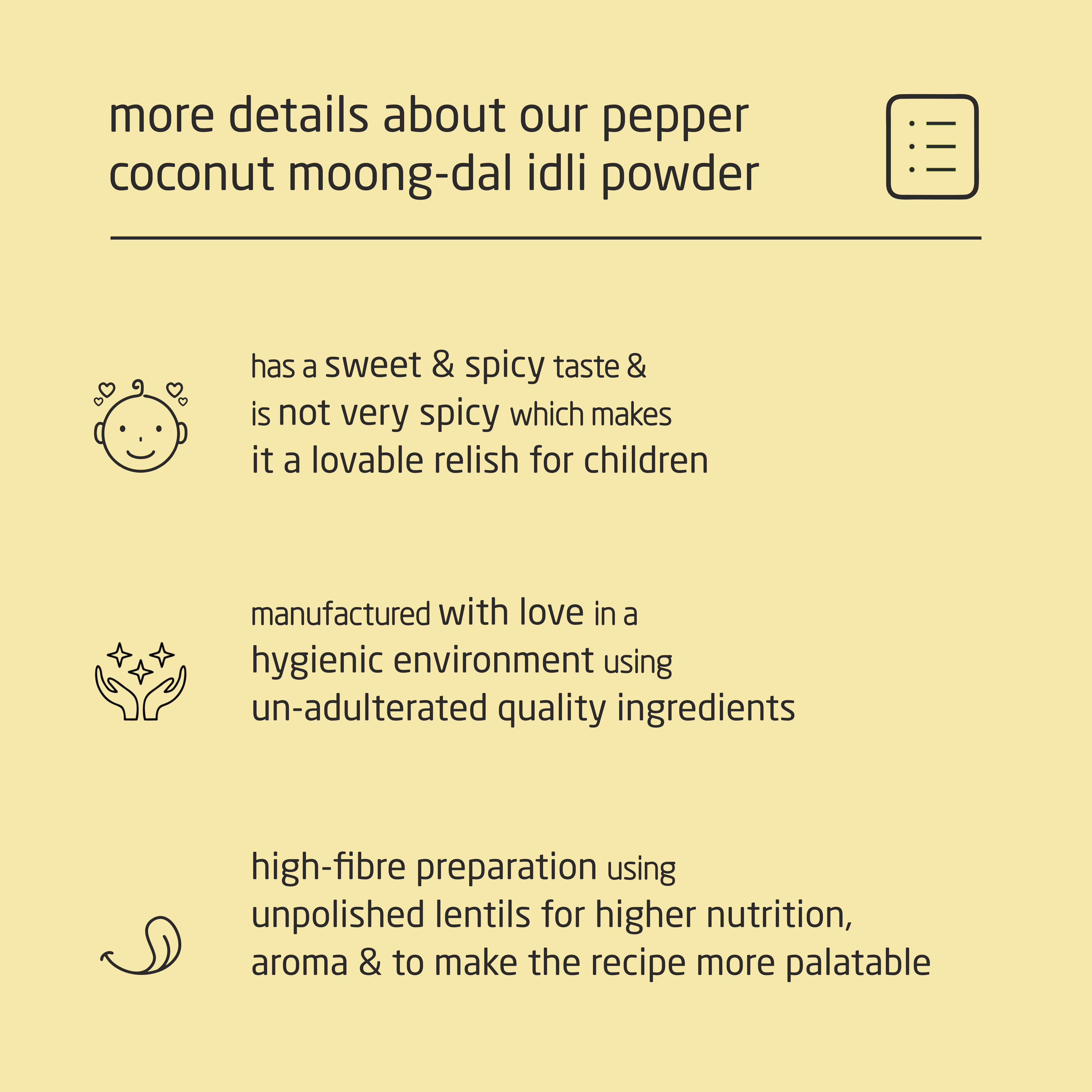 Feel Sattvic Premium  Pepper Coconut Moong-Dal Idli Powder - 150g