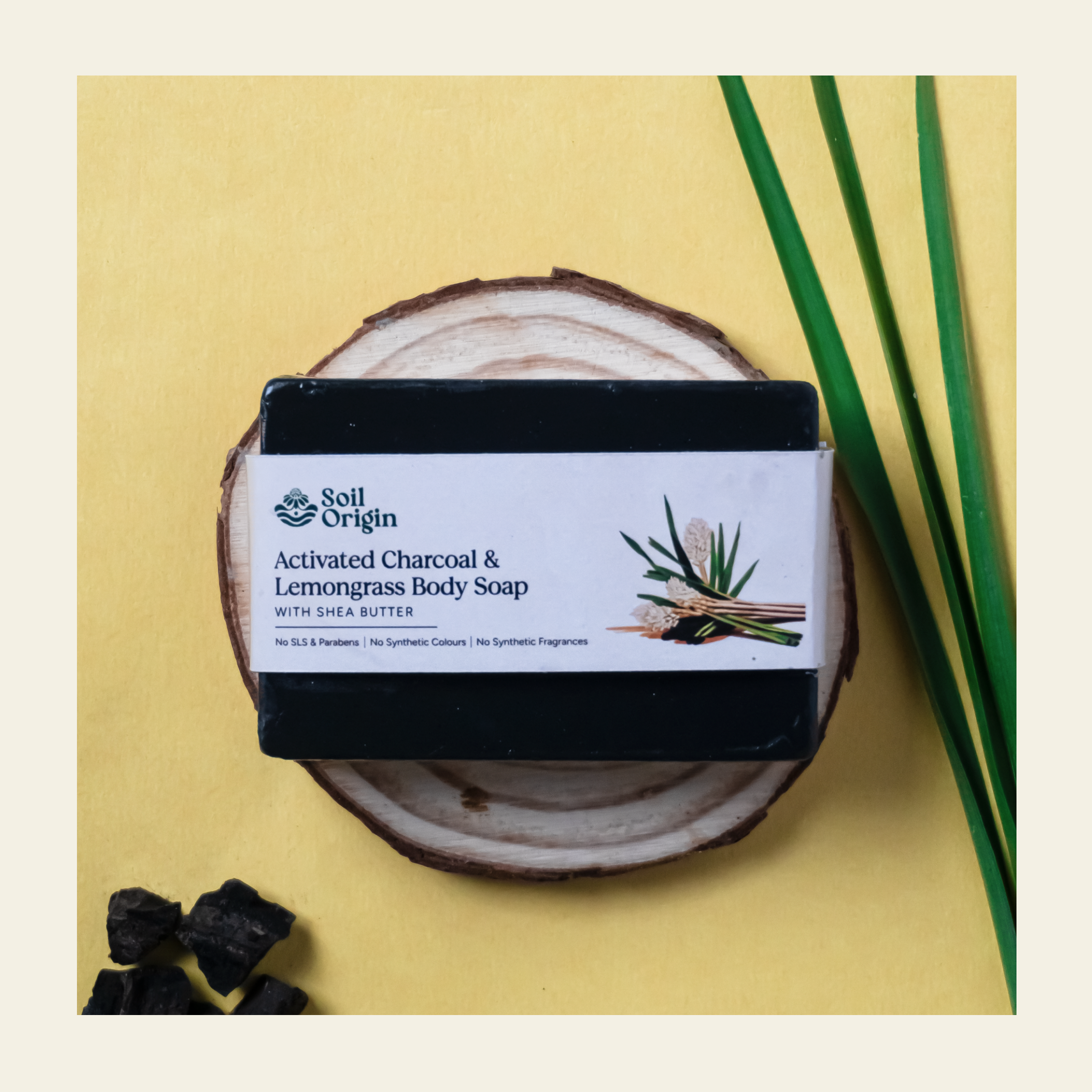 ⁠⁠Soil Origin Activated Charcoal & Lemongrass Body Soap With Shea Butter - 100 Gm