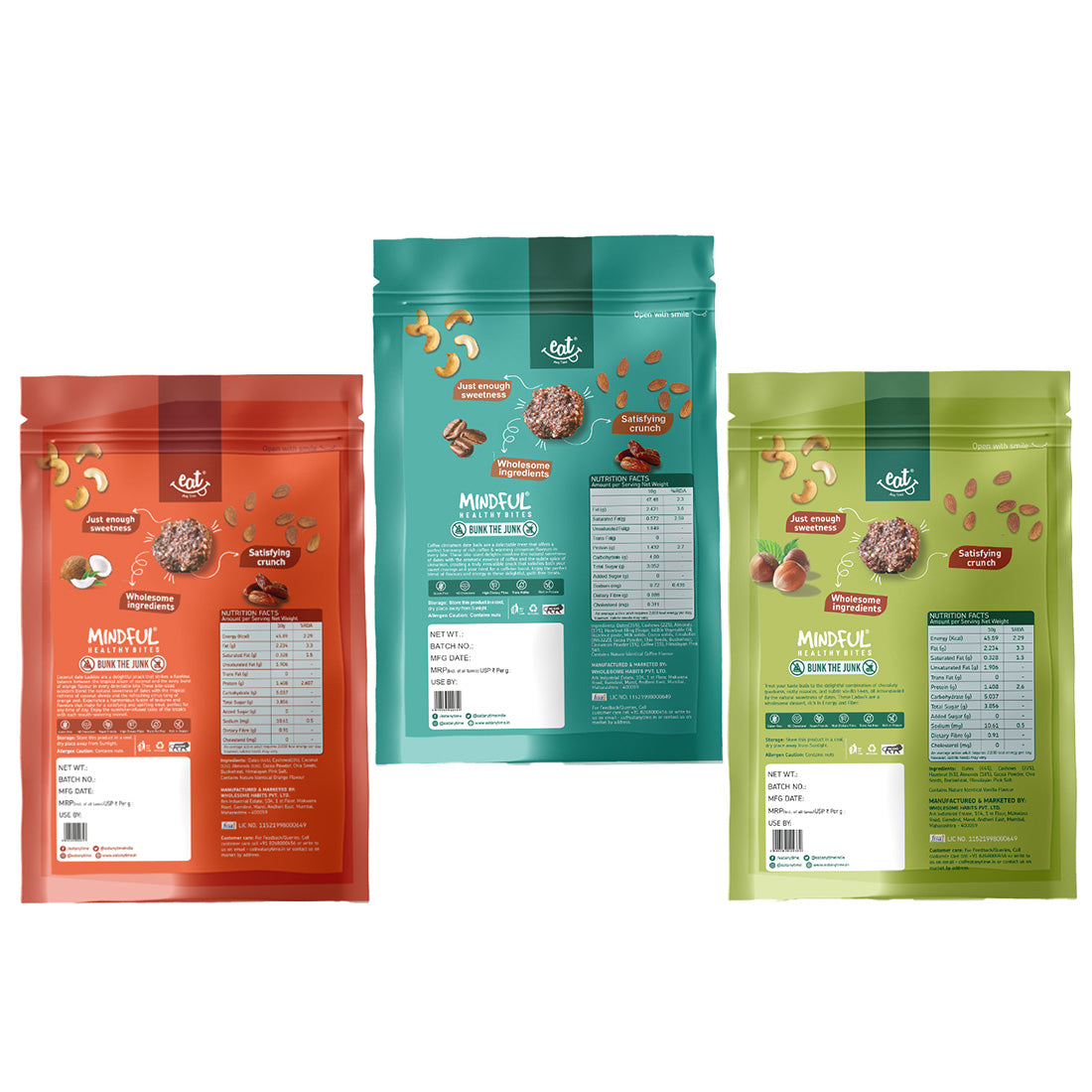 EAT Anytime Assorted Dates Laddoos (Hazelnut , Coffee-Cinamon, Coconut Orange) - 300g
