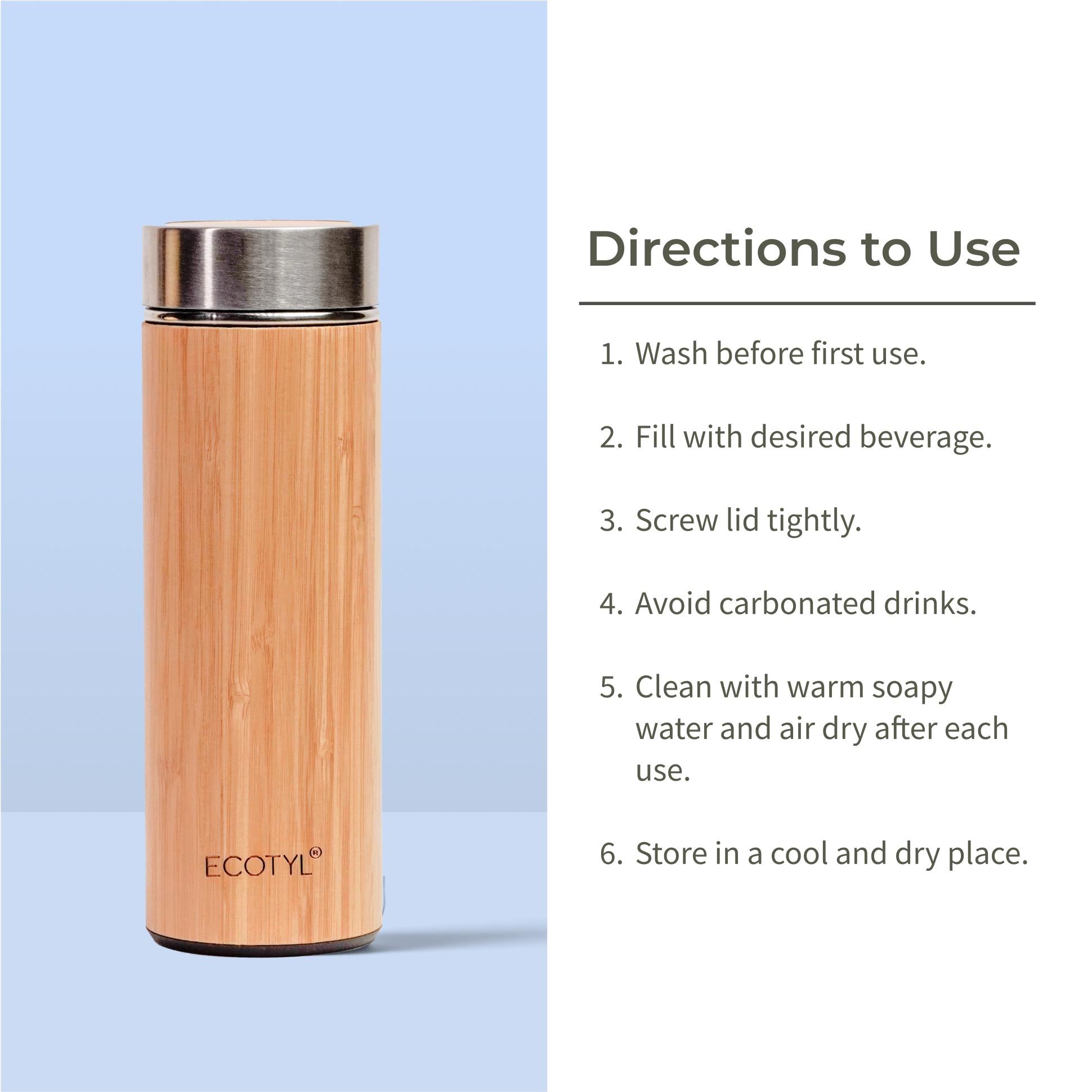 Ecotyl Bamboo Stainless Steel Insulated Flask With Strainer - 450 ml