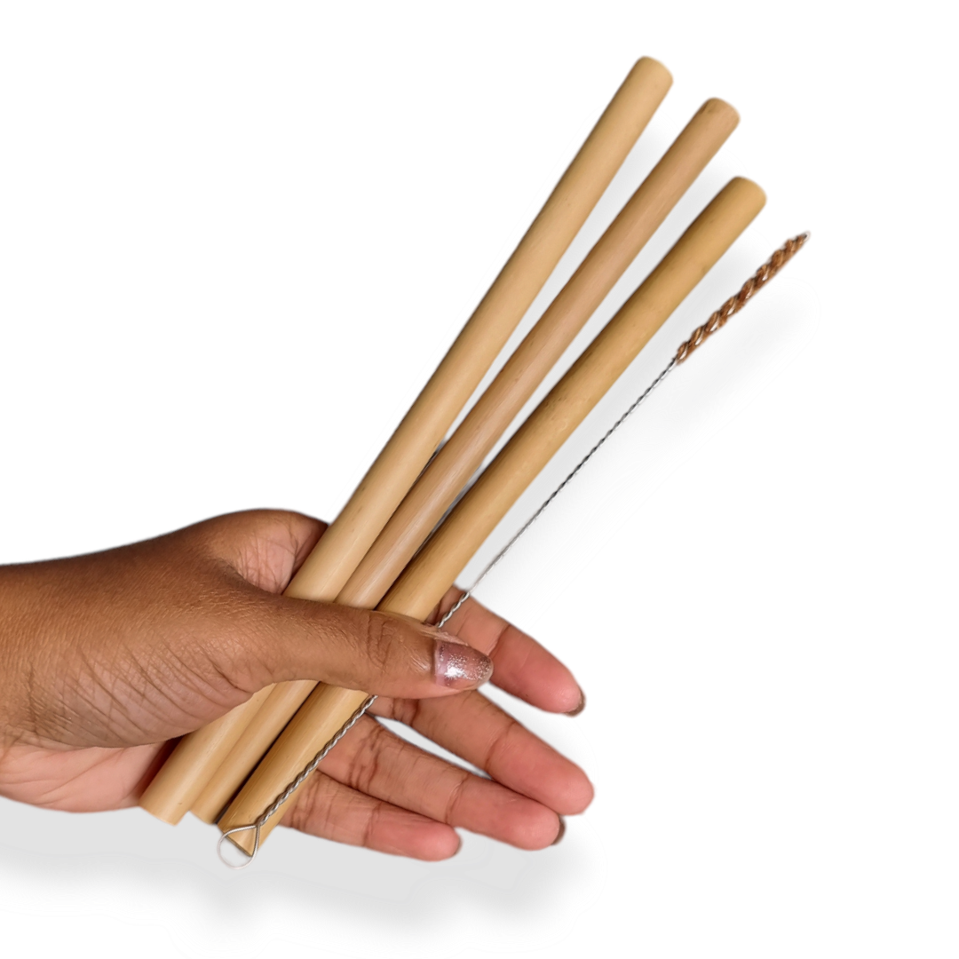 Comorin Coconuts Eco-Friendly Bamboo Straw Set with Cleaner (10 Straws)