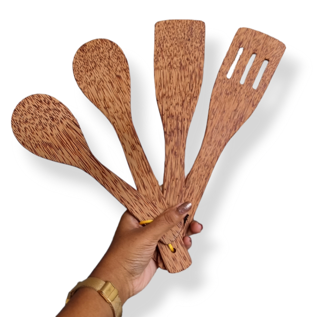 Comorin Coconuts Coconut Wooden Ladle Kitchen Utensil Set (4-Piece)