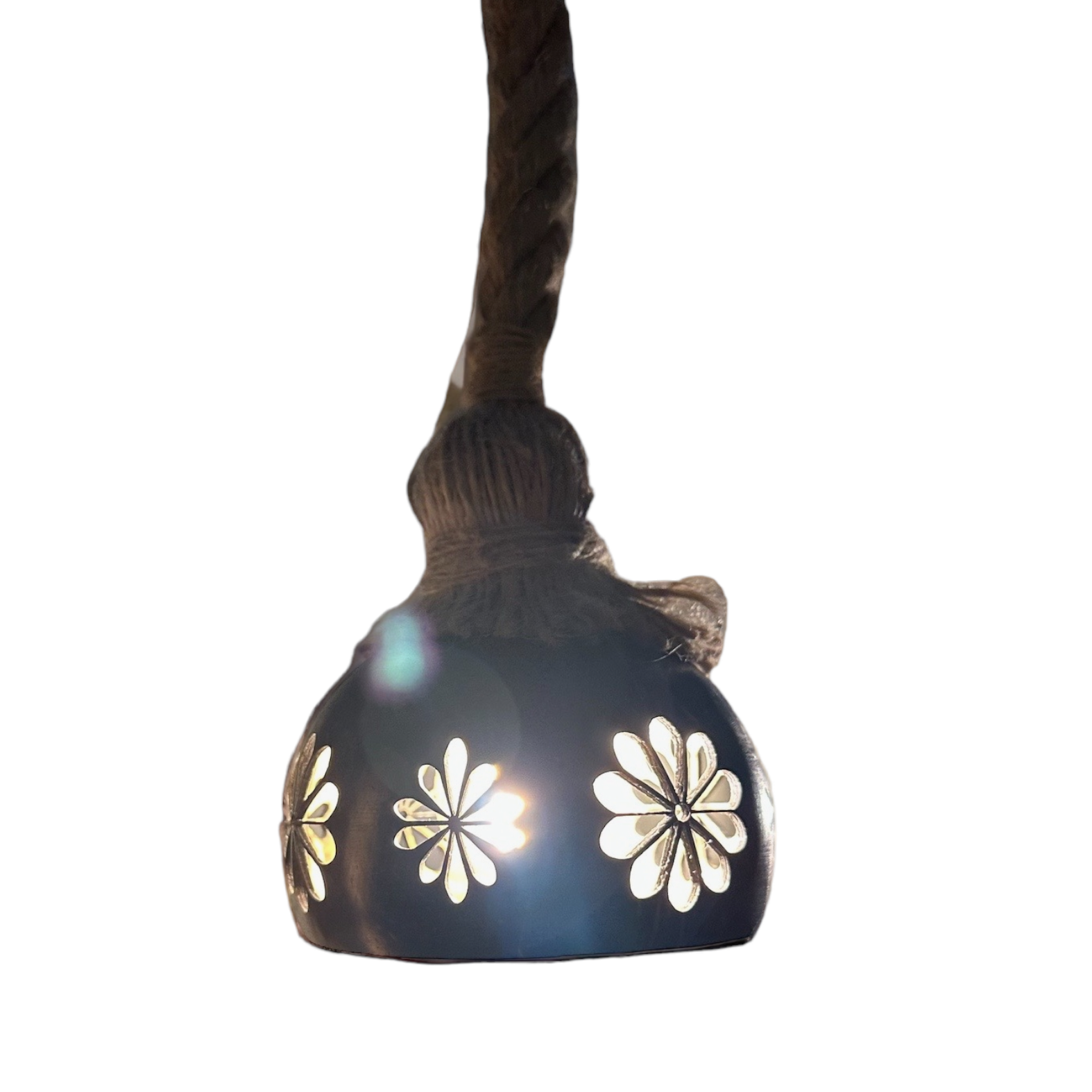 Comorin Coconuts Tropical Twilight Canopy: 1 Meter Dark Floral Coconut Shell Ceiling Hanging Lamp