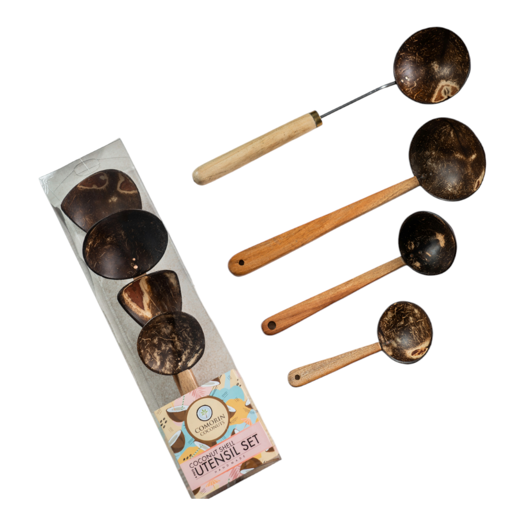Comorin Coconuts Set Of 4 Utensils- Small ,Medium and Large (Steel Handle Ladles)