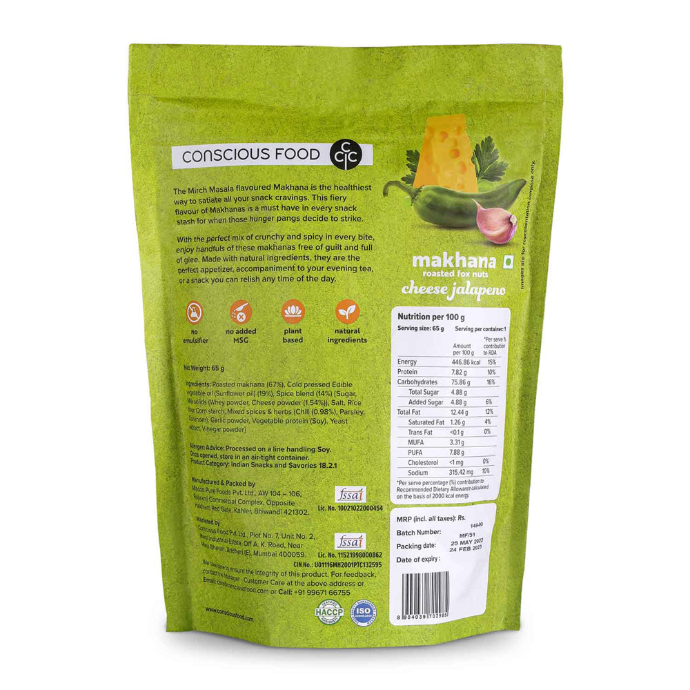 Conscious Food Makhana - Cheese & Jalapeno 65g