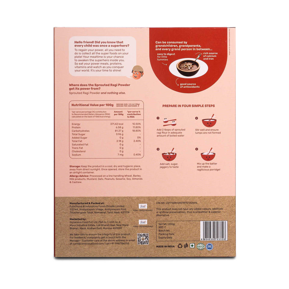 Conscious Food Sprouted Ragi Powder 200g