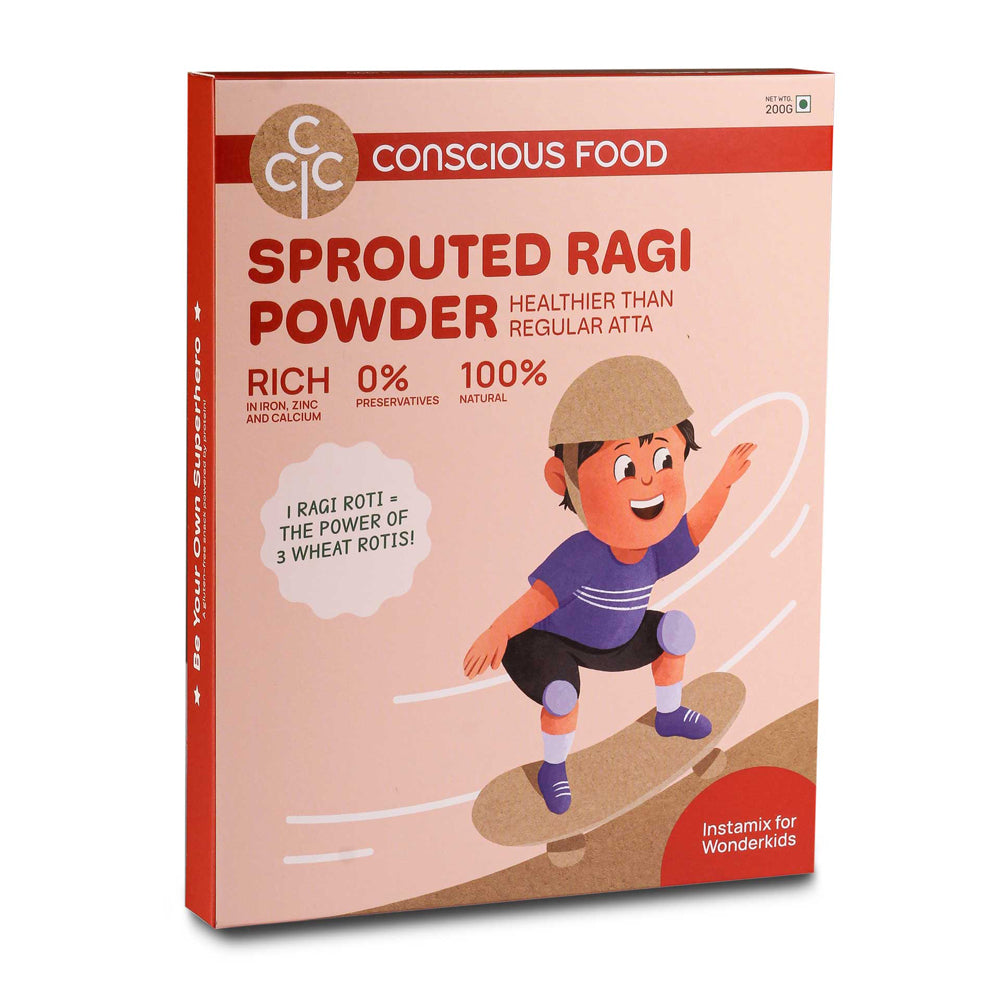 Conscious Food Sprouted Ragi Powder | 200g | 100% Natural | Preservatives Free | 100% Ragi Powder | No Sugar