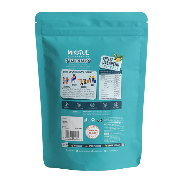 EAT Anytime Mindful Cheese & Jalepeno Pepper Roasted Chick Peas, Healthier Vegan & Gluten Free Snacks, 200g