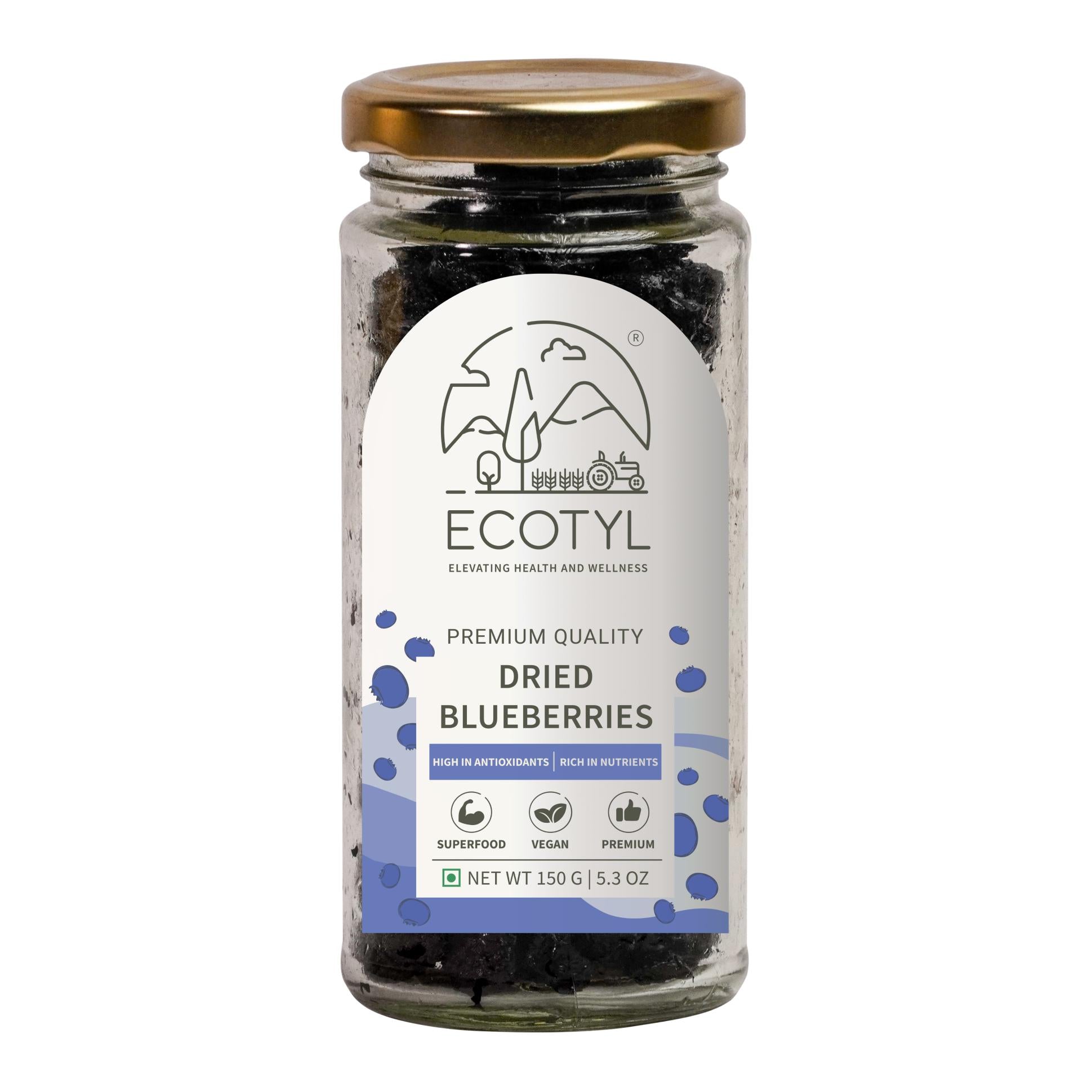 Ecotyl Dried Blueberries | Whole Dried Fruit | Healthy Snack |150g