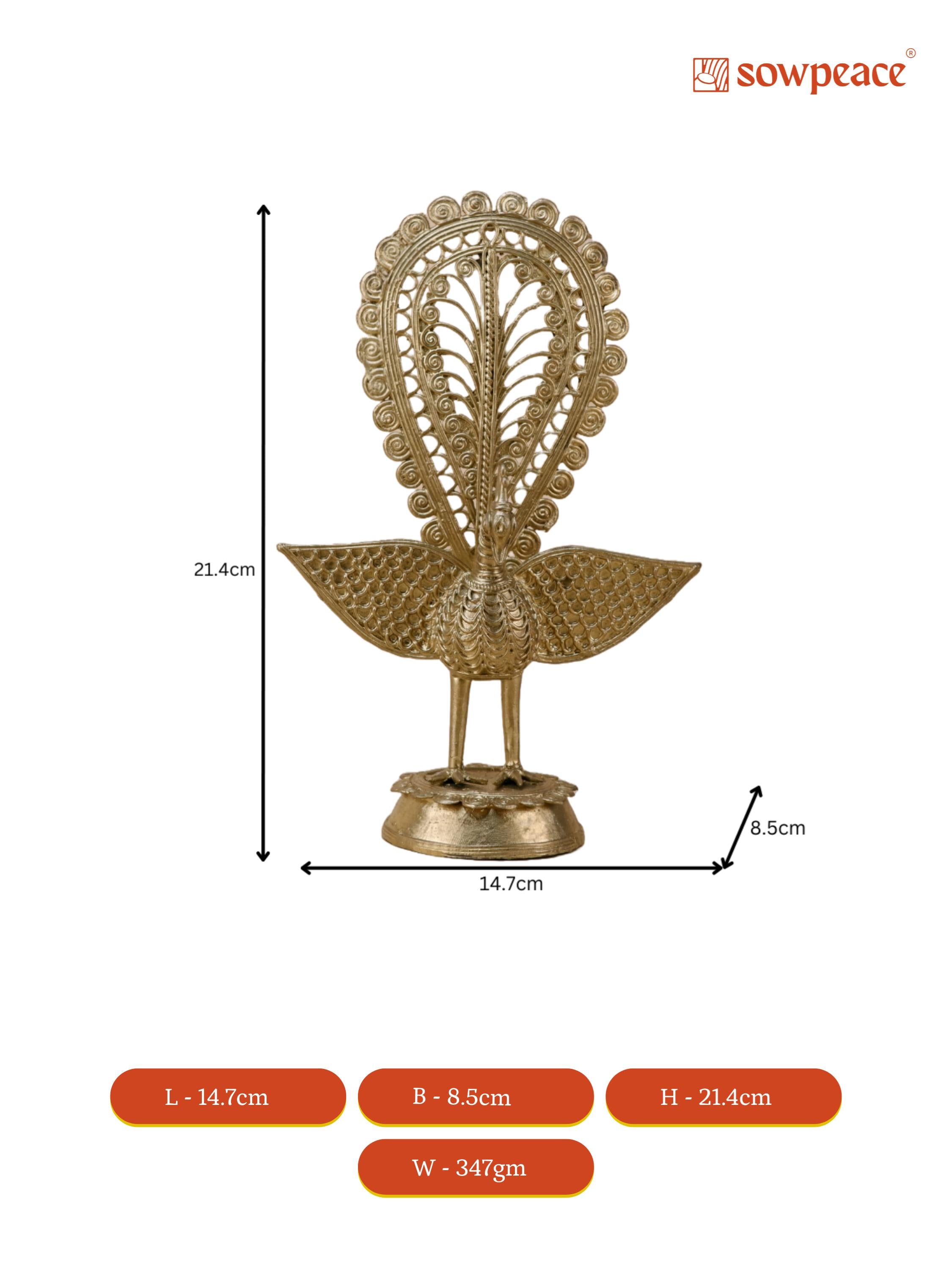 Sowpeace Handcrafted peacock using Dokra metal art