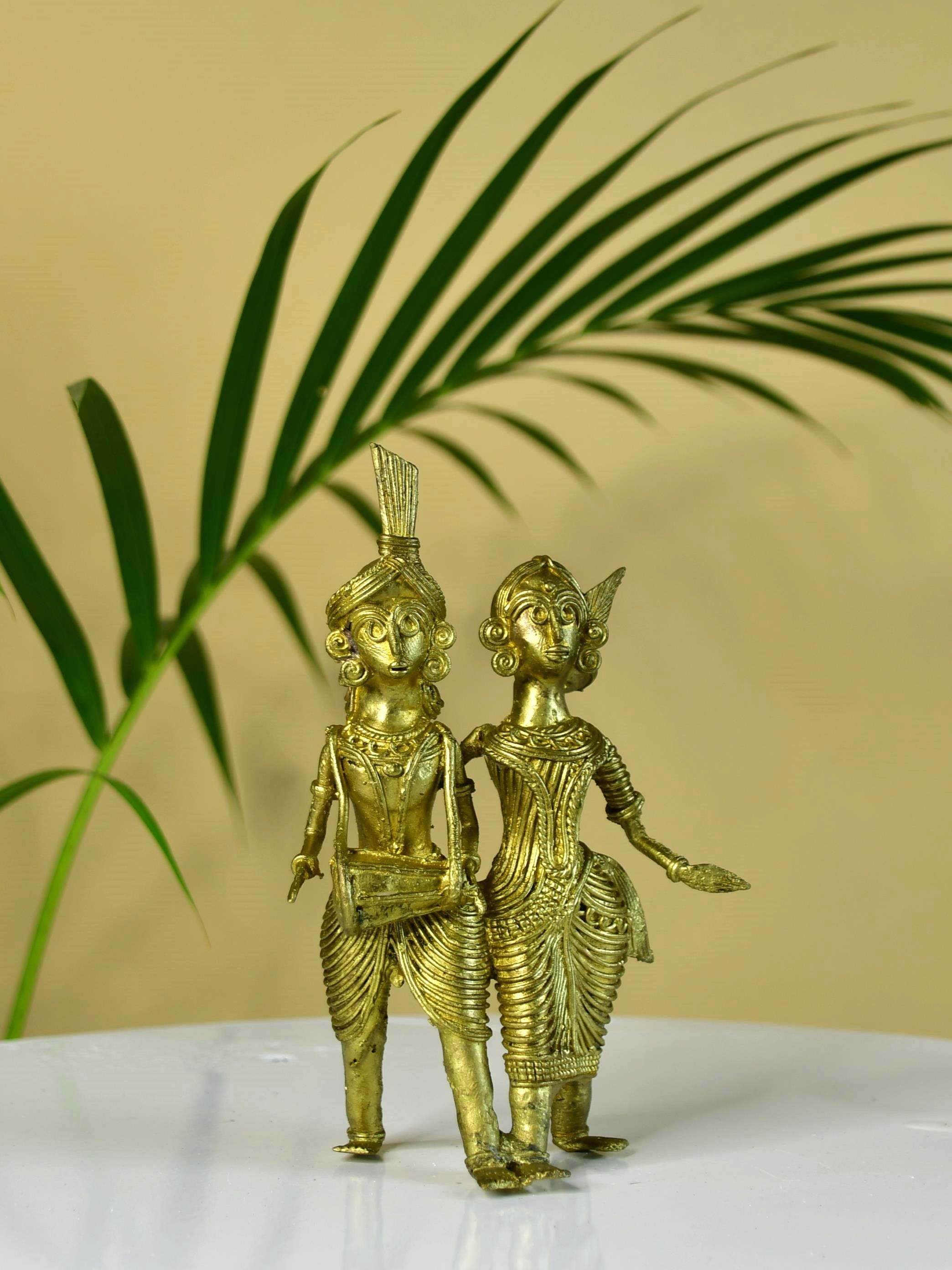 Sowpeace Artisanal Brass Dhokra Sculpture: Tribal Couple with Dhol