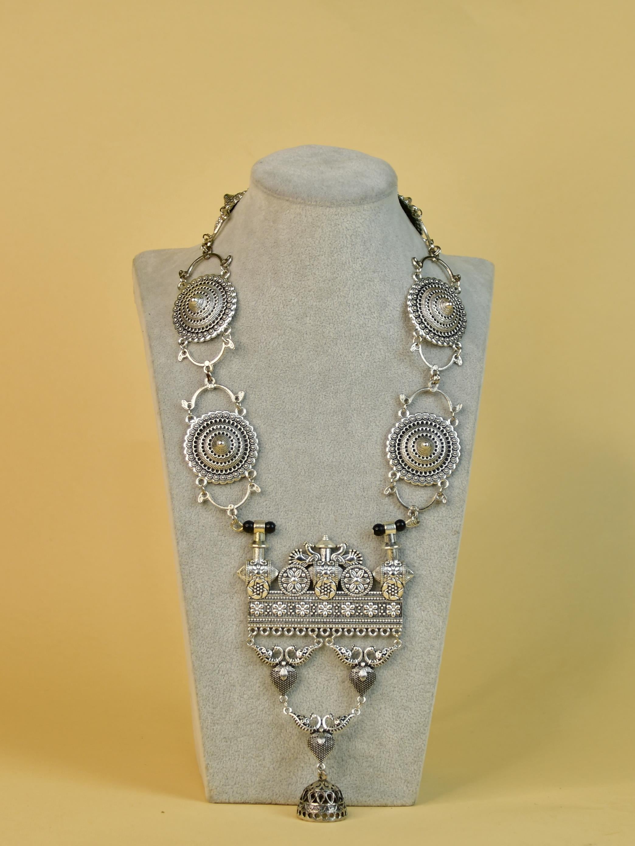 Sowpeace German Silver Necklace: Peacock & Floral Square Pendant