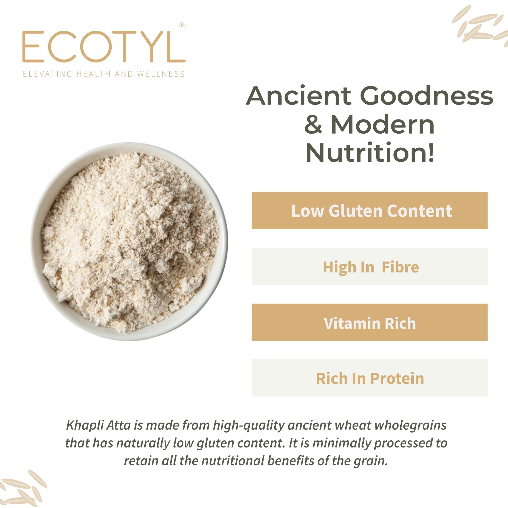 Ecotyl Khapli Atta | Emmer Wheat | Low Gluten | 1kg