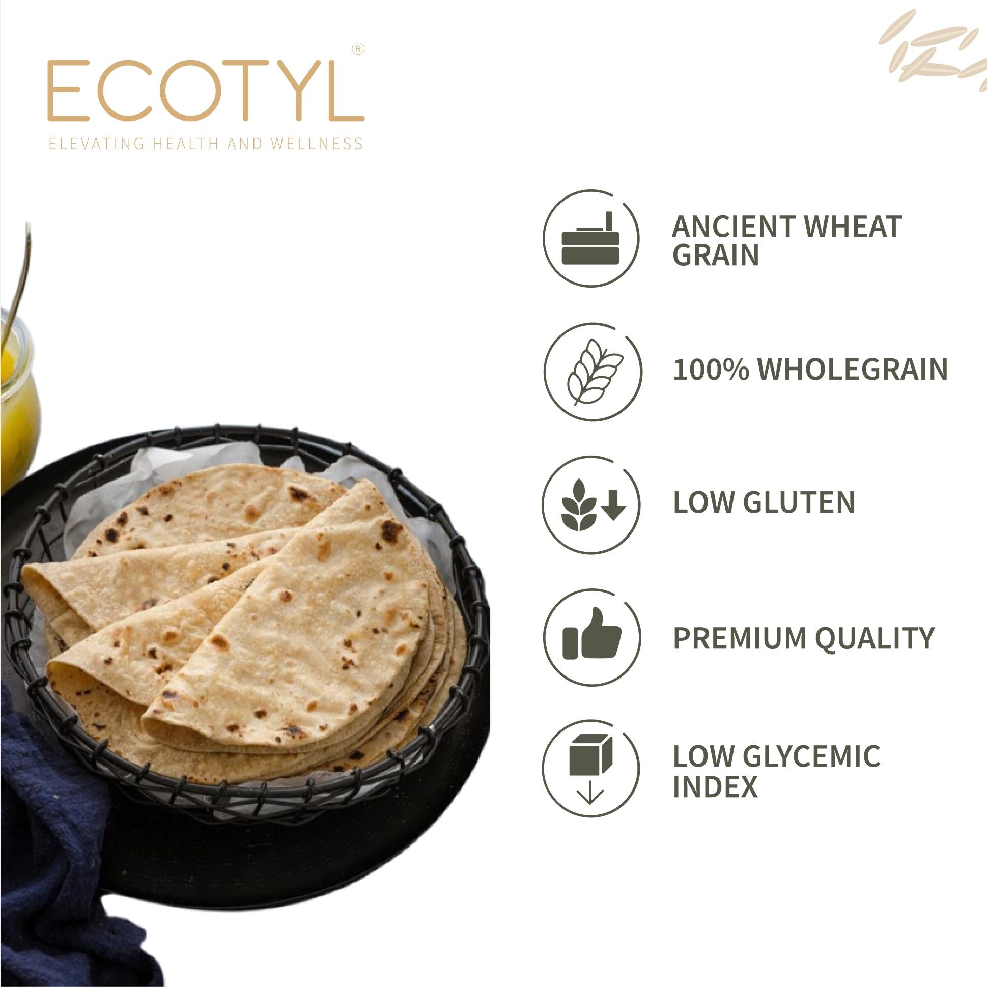 Ecotyl Khapli Atta | Emmer Wheat | Low Gluten | 1kg