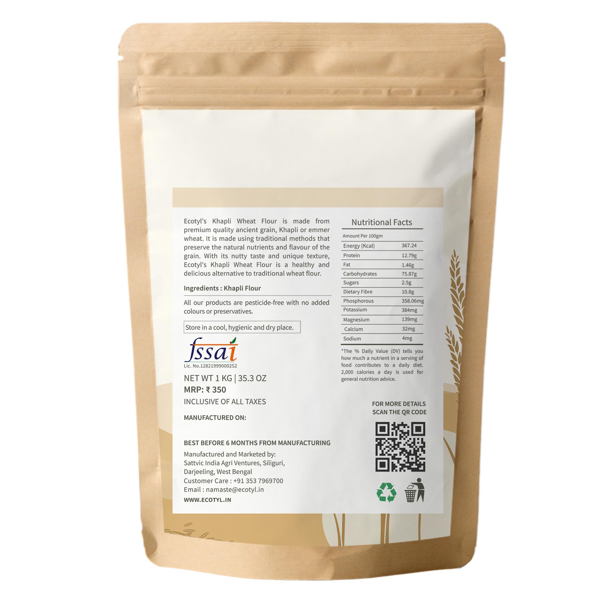 Ecotyl Khapli Atta | Emmer Wheat | Low Gluten | 1kg