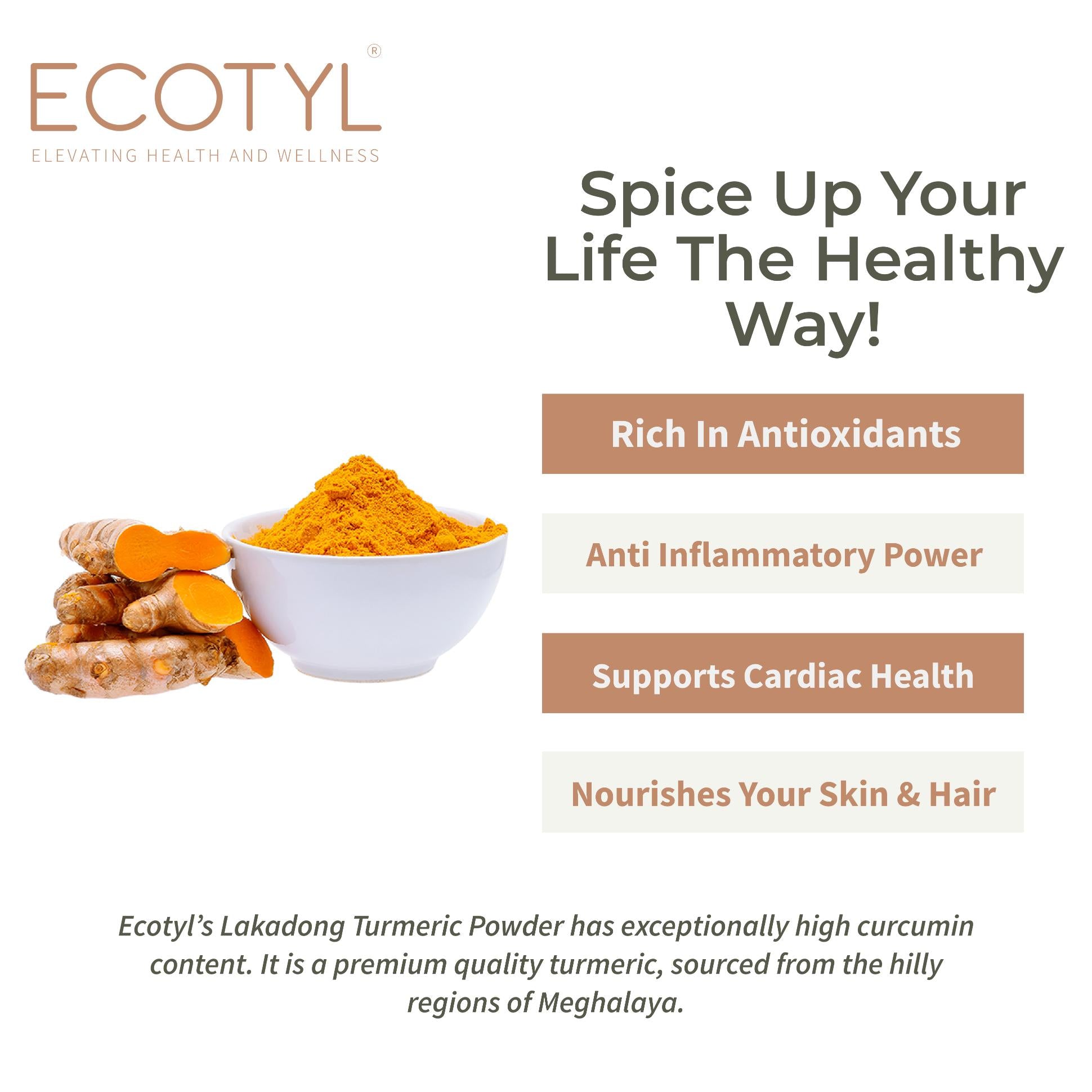 Ecotyl Lakadong Turmeric Powder for Strong Immunity | High Curcumin | 200g