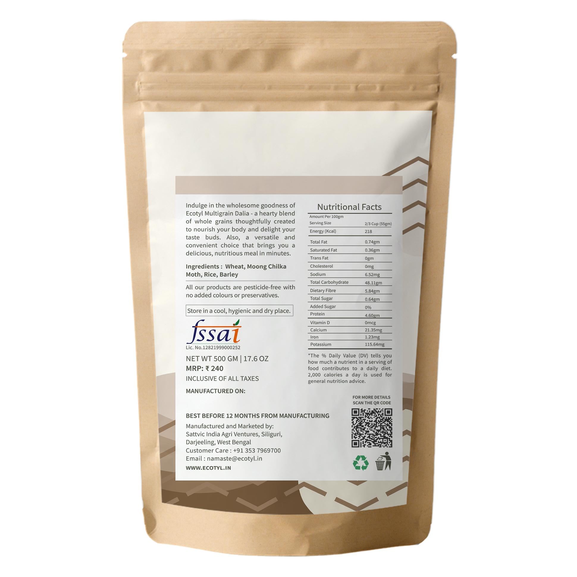 Ecotyl Multigrain Daliya | 5 Super Grains | Porridge | Easy to Make | 500g