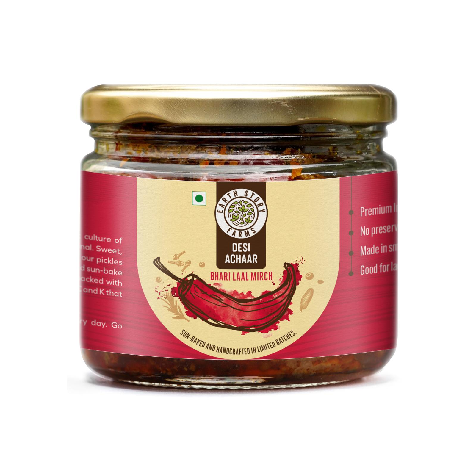 Earth Story Farms Pickles Bhari Laal Mirch Red Stuffed Chilli 250 g