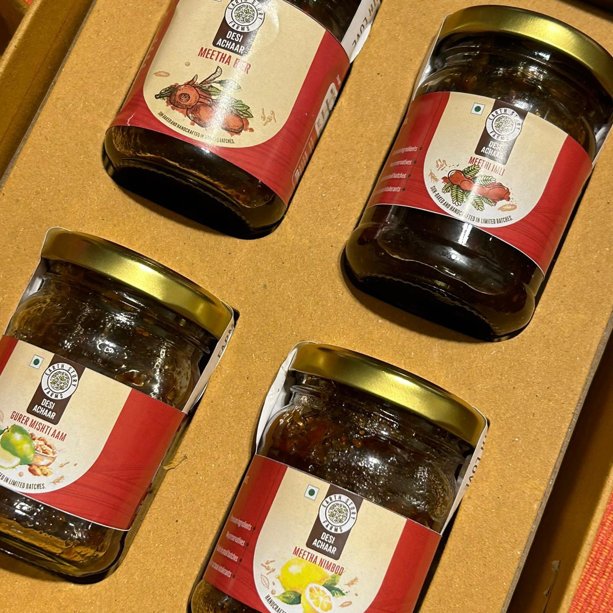 Earth Story Farms The Indulgence Box - Pickle Edit Meethi Ber,Meethi Imli, Aam Gur,Meetha Nimnoo 4 x 100 g