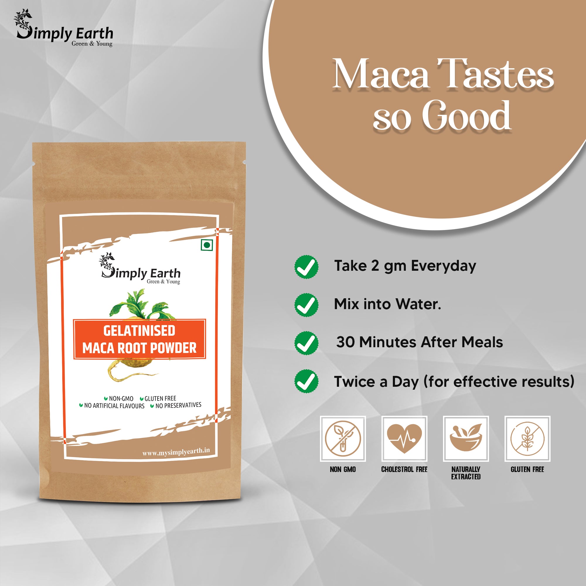 Simply Earth Gelatinised Peruvian Maca Root Powder - 75 GM