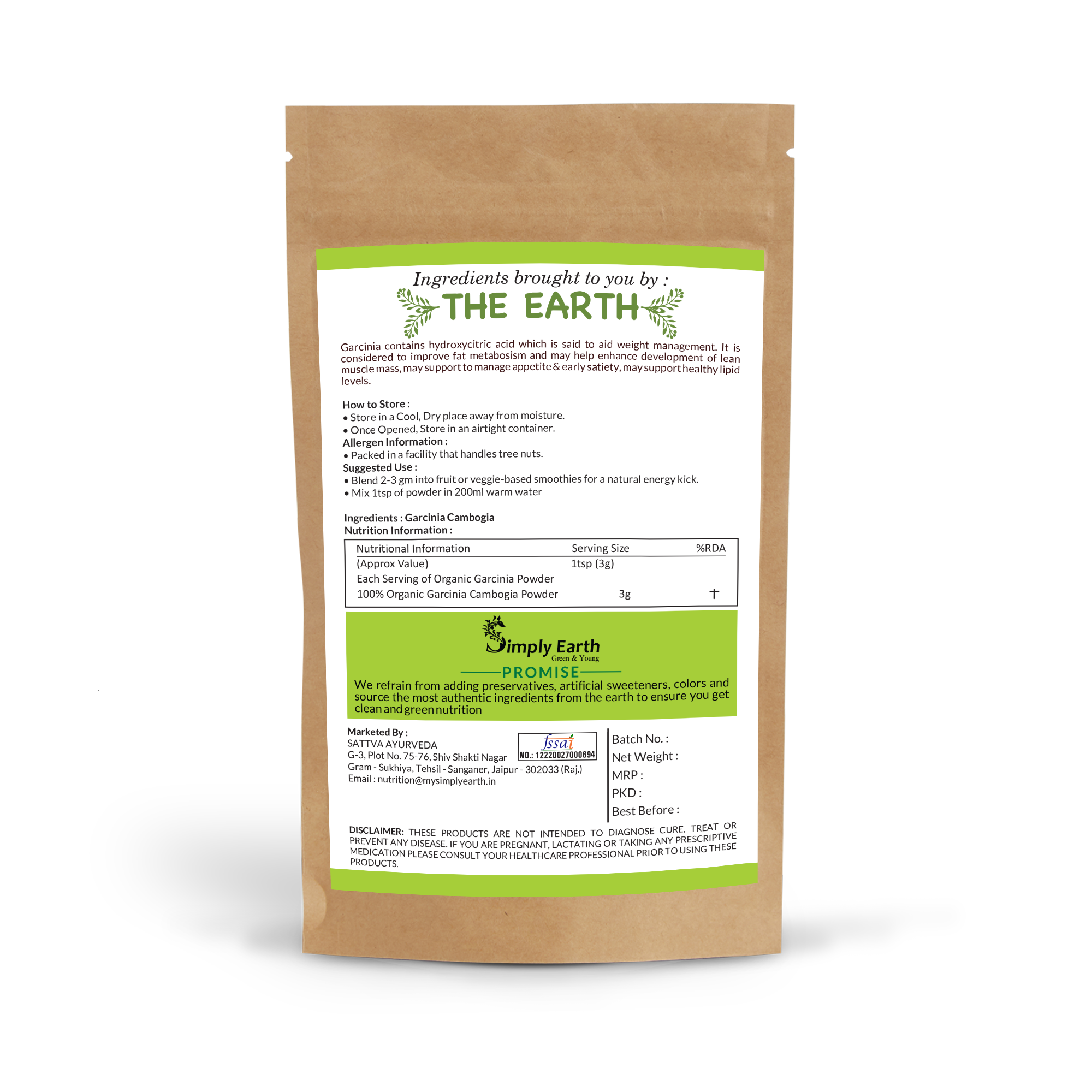 Simply Earth Pure Natural Garcinia Cambogia Fruit Extract 60% HCA - 200 GM