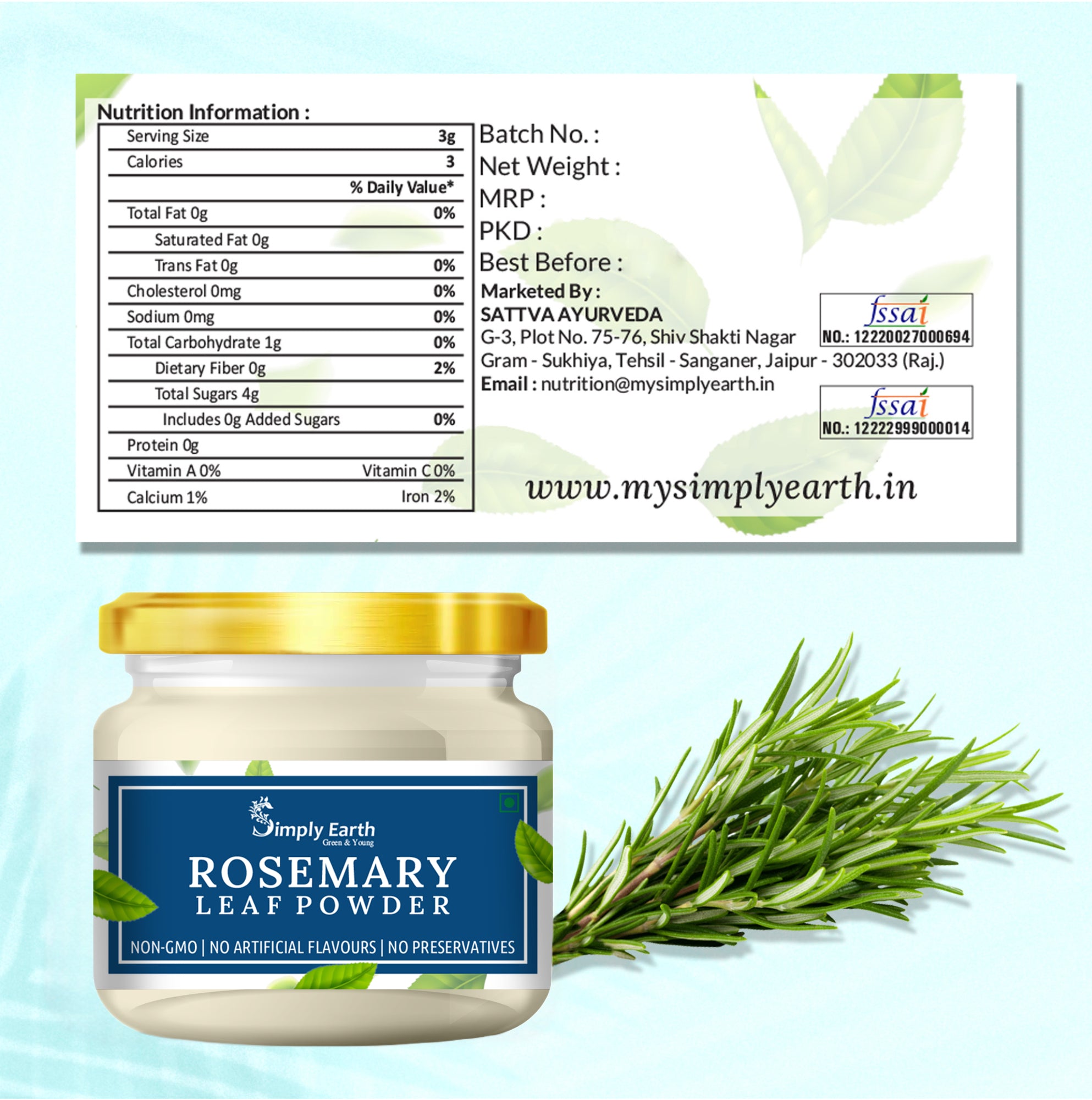 Simply Earth Rosemary Dried Leaves Powder - 100 GM