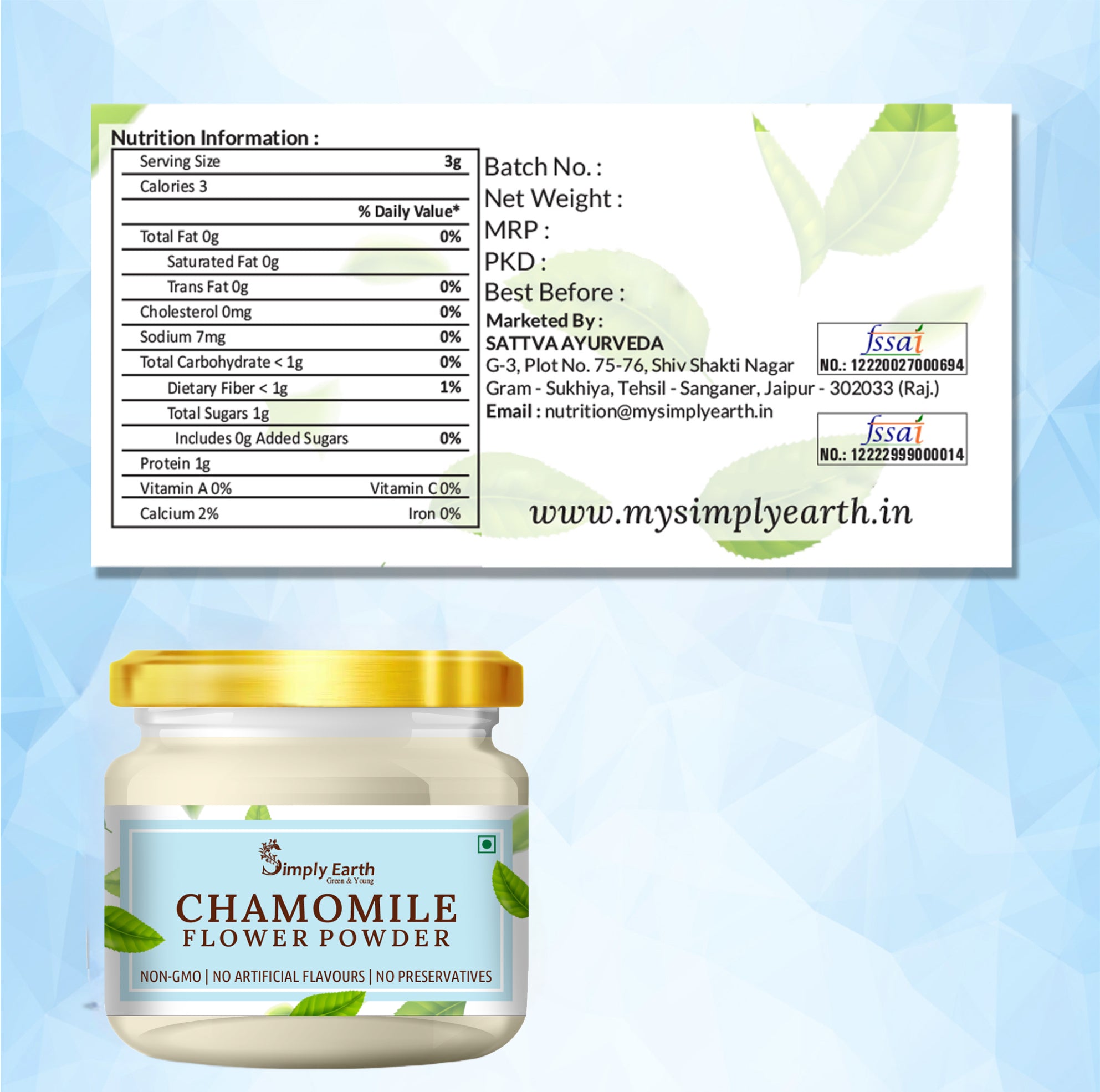 Simply Earth organic Chamomile Flower Powder - 100 GM