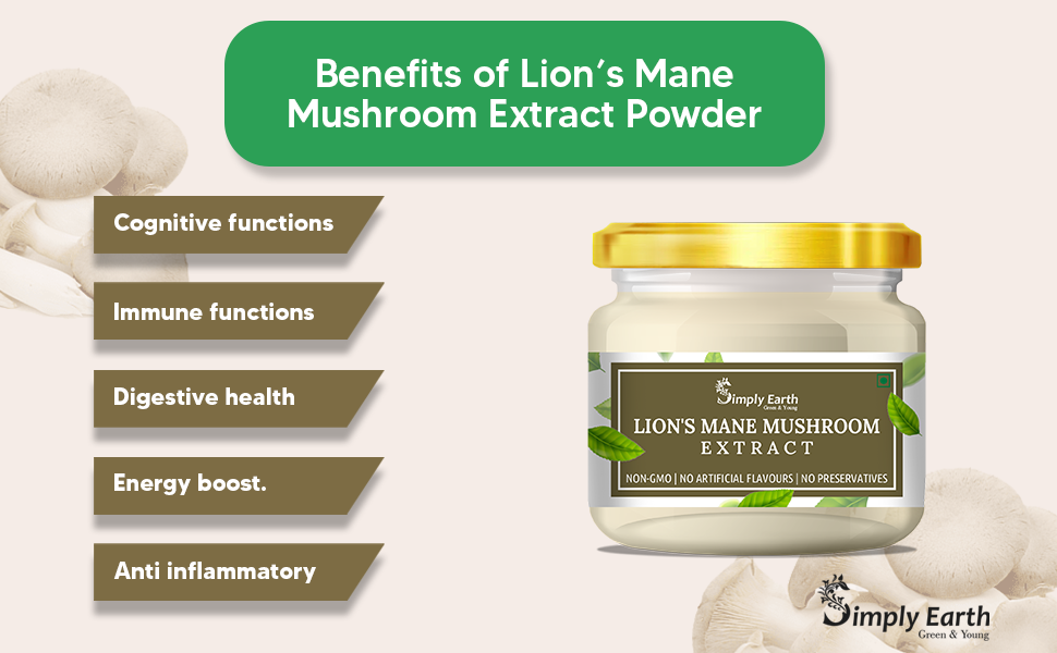 Simply Earth Lion's Mane Mushroom Extract Powder 10:1 - 50 GM
