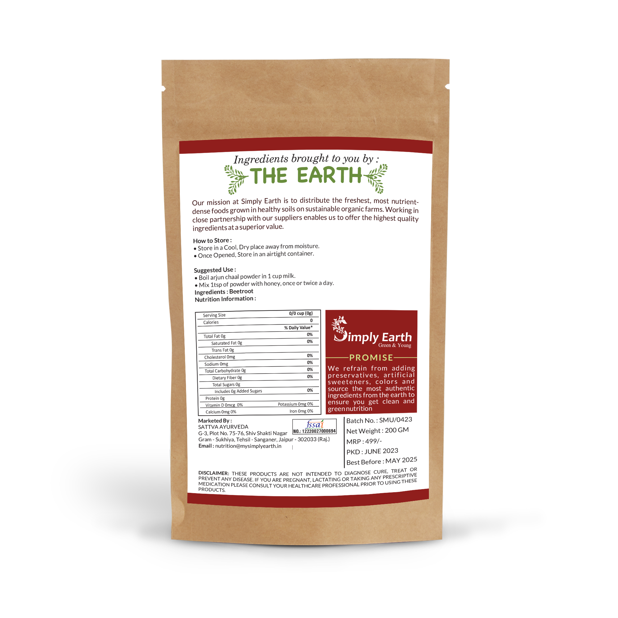 Simply Earth Pure Arjun chal Powder - 200GM