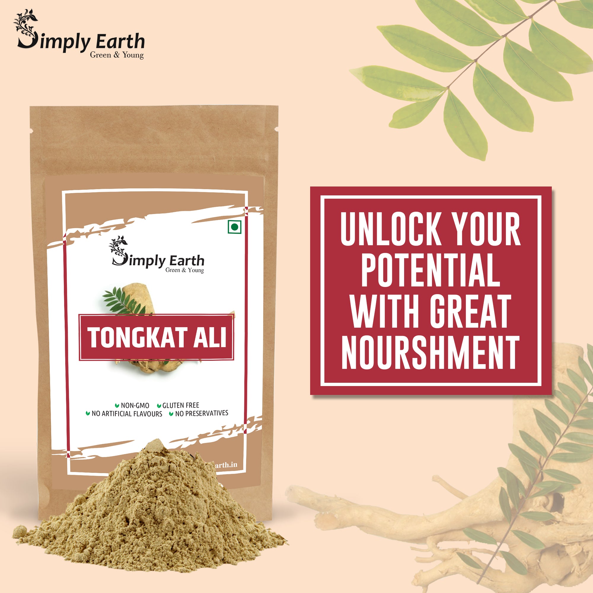 Simply Earth Organic Tongkat Ali Longjack Root Extract Powder 100:1 - 50 GM