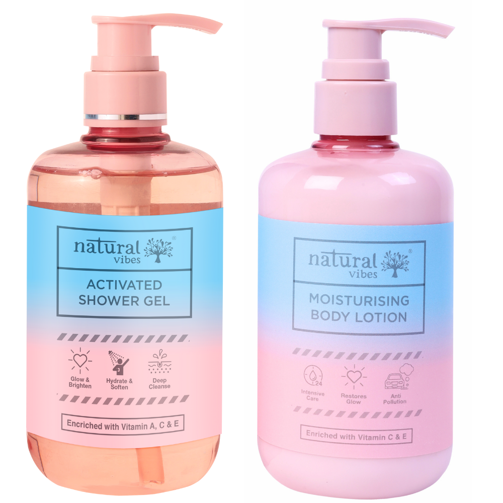 Natural Vibes Glow & Moisturising Bath and Body Regime with Shower Gel Body Wash & Lotion 600 ml