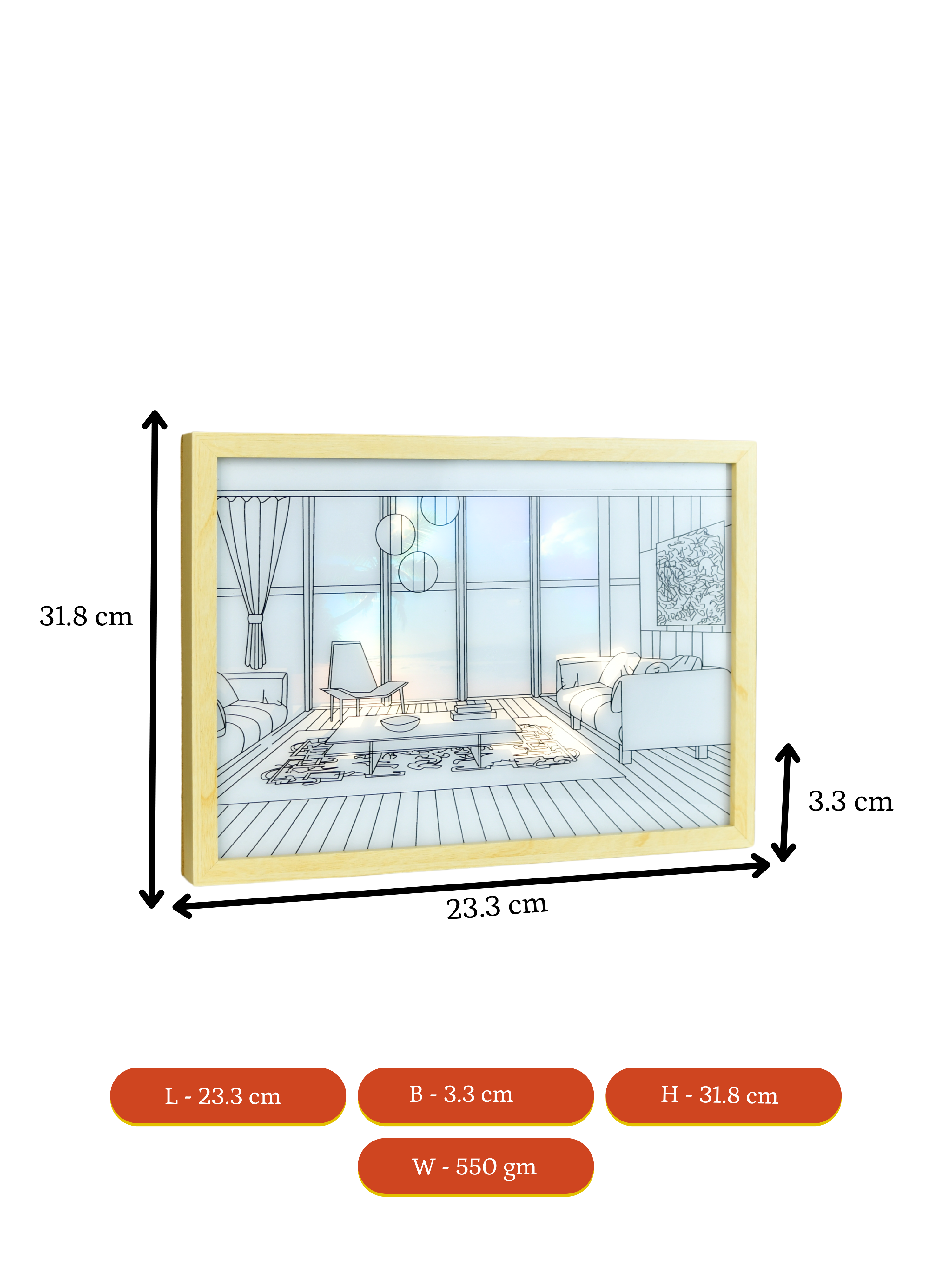 Sowpeace Illuminated Hall Room Frame – LED Landscape Photo Frame with Sofas, Carpet & Balcony for Chic Home Decor