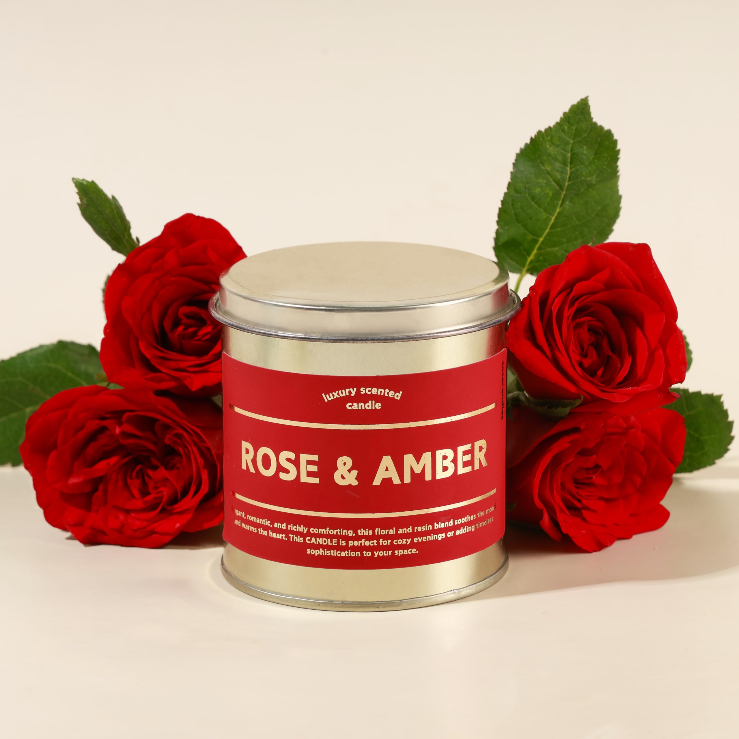 Golden Tin Container Rose Fragrance Candle Gift Set with Golden Lid