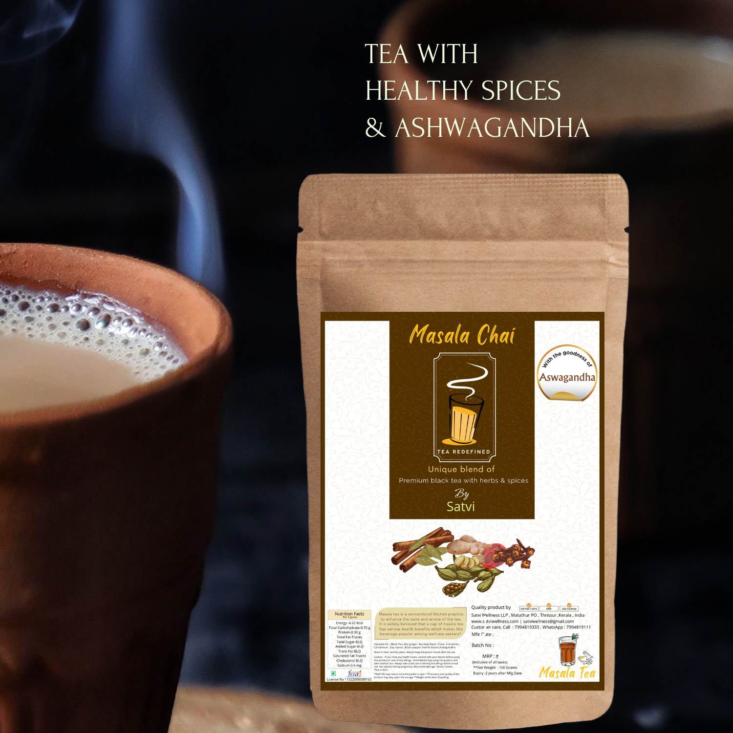 Satvi Wellness Masala Chai Black tea with Ashwagandha and healthy spices