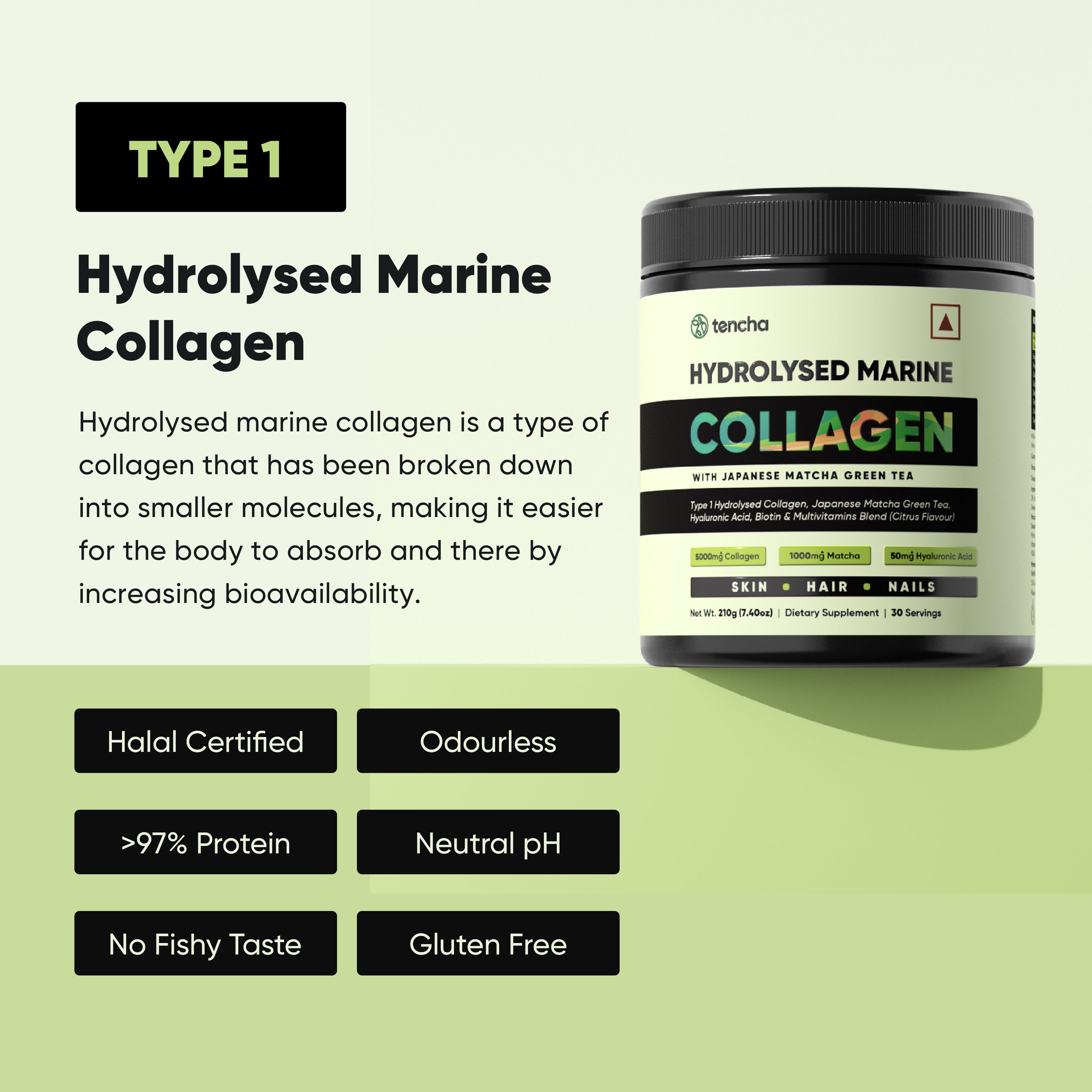 Tencha Marine Collagen Supplements Powder For Women & Men, 30 Servings, 210 Gm