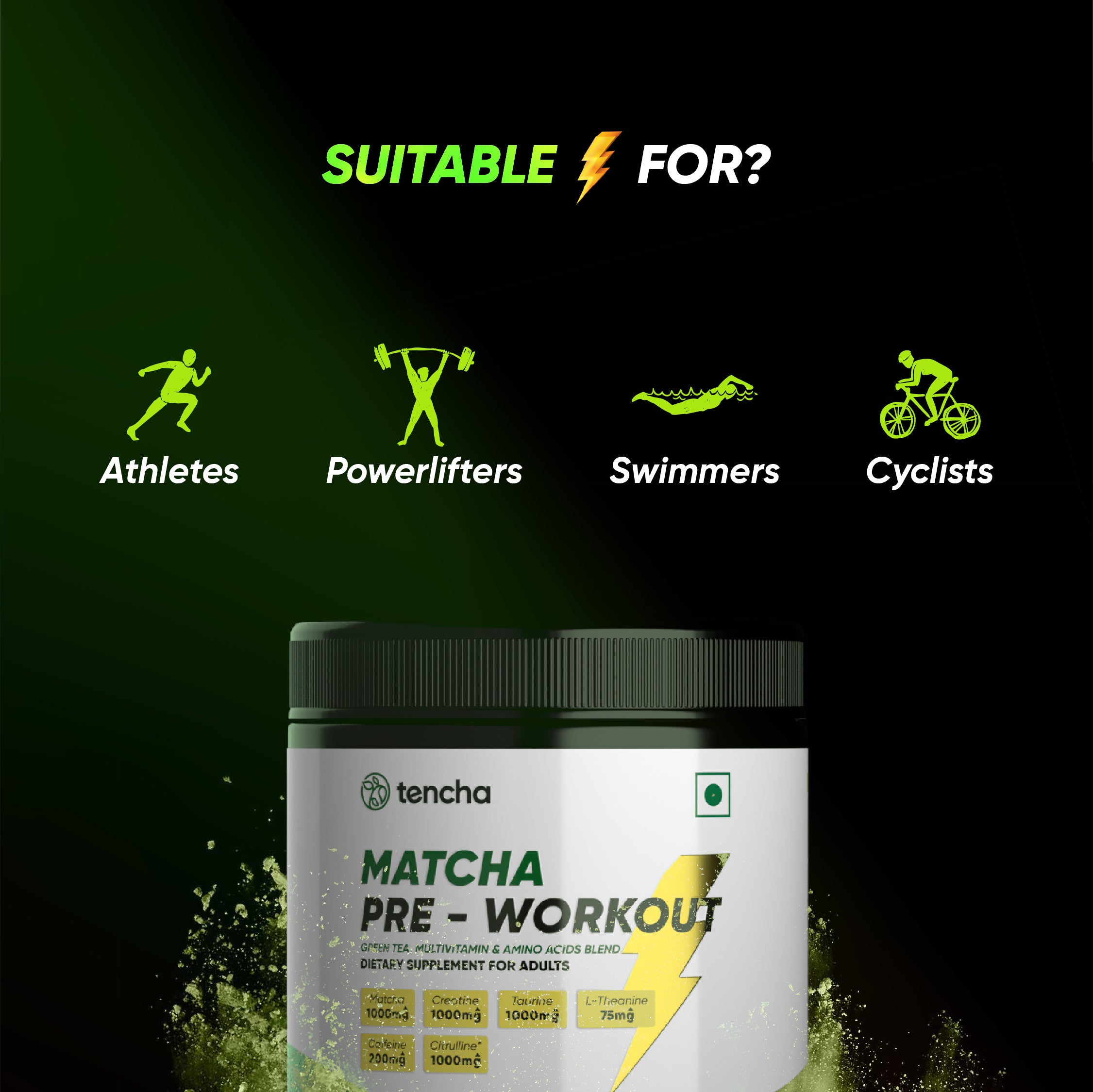 Tencha Pre Workout Supplements For Men & Women, 180G Powder, 30 Servings