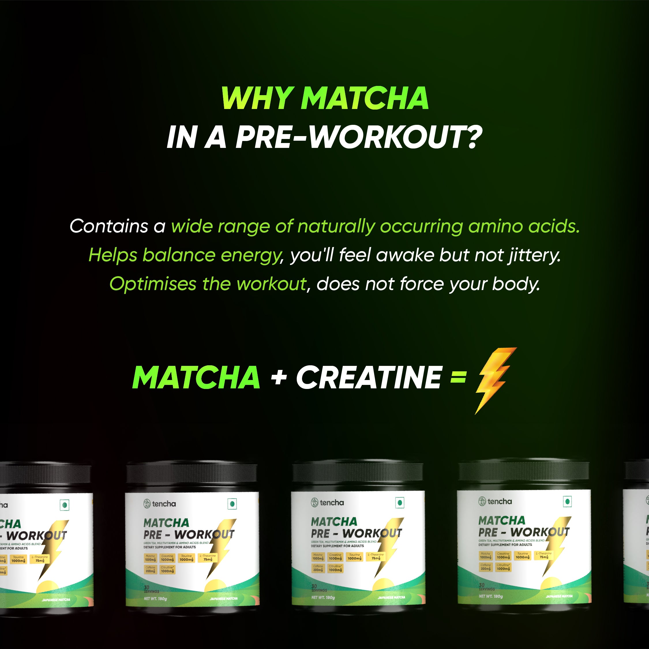 Tencha Pre Workout Supplements For Men & Women, 180G Powder, 30 Servings