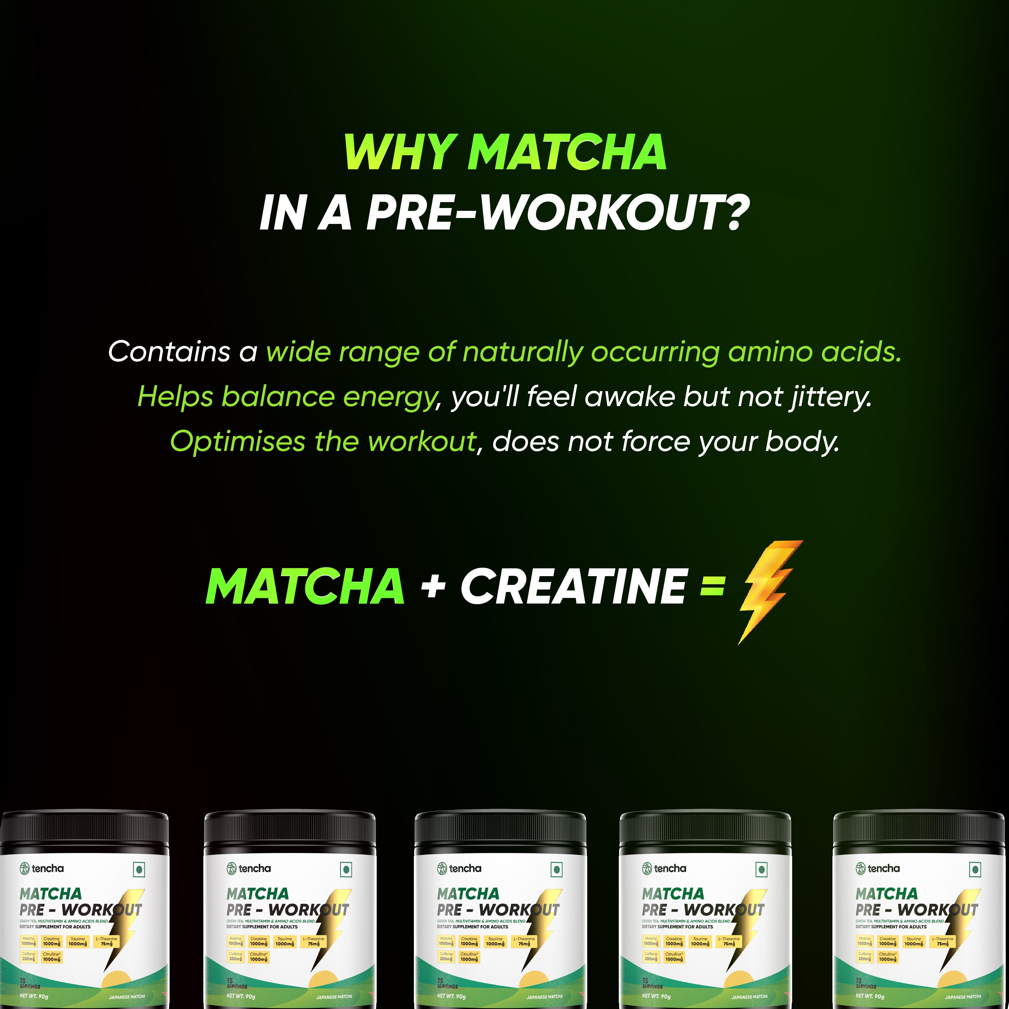Tencha Pre-Workout Supplements For Men & Women, 90G Powder, 15 Servings