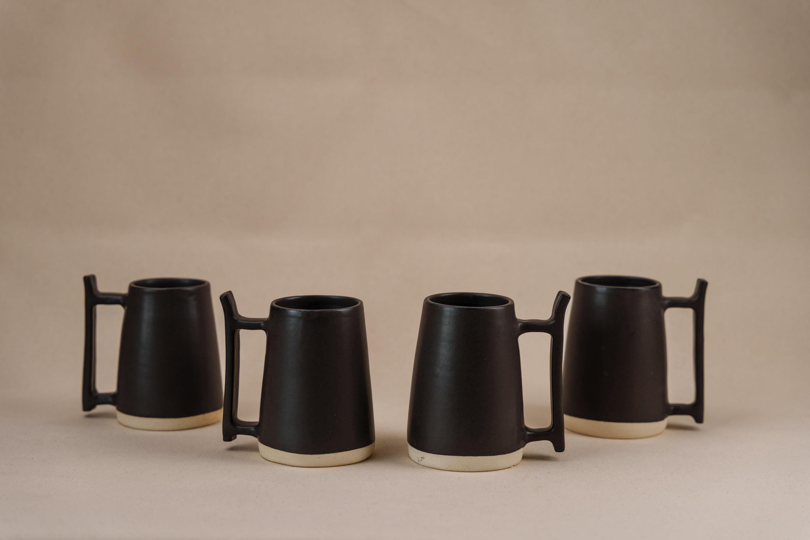 The Orby House Set of 4 - Ceramic Beer Mug / Tea, Coffee, Milk Pitcher in Matte Black