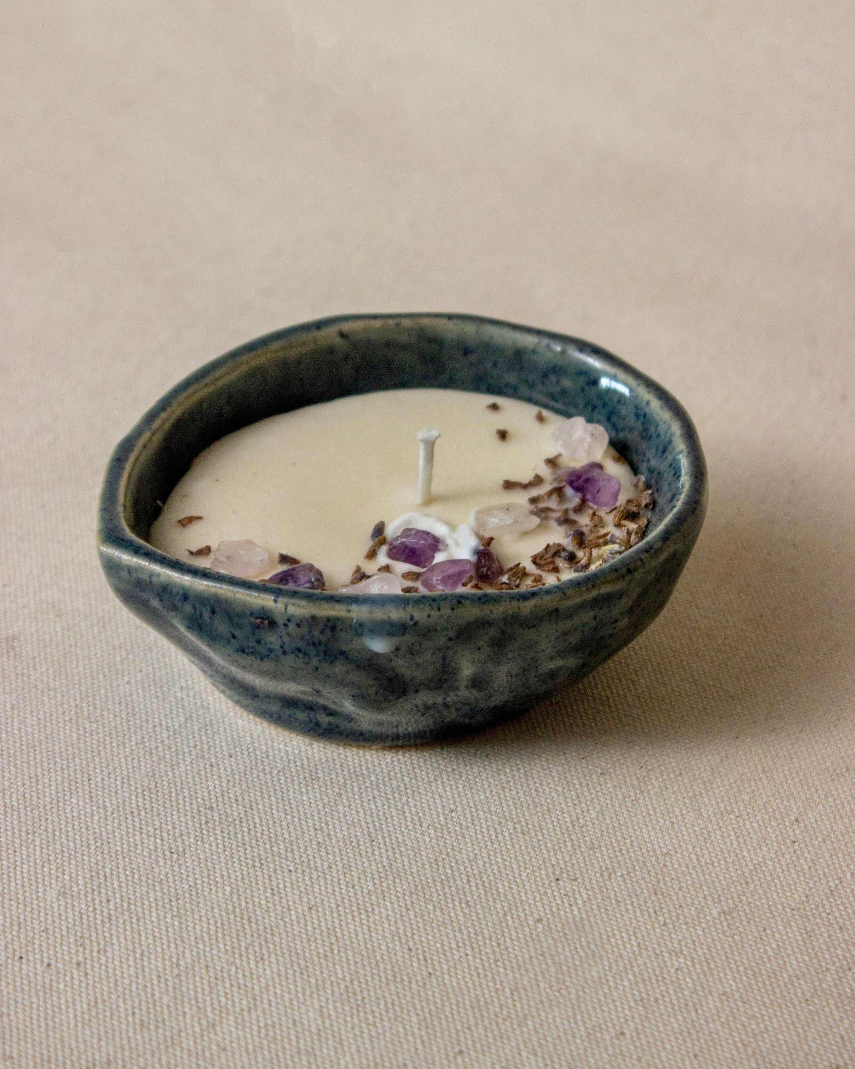 The Orby House Ceramic Diya Jar Candle, Prussian Blue, Hazelnut Delight